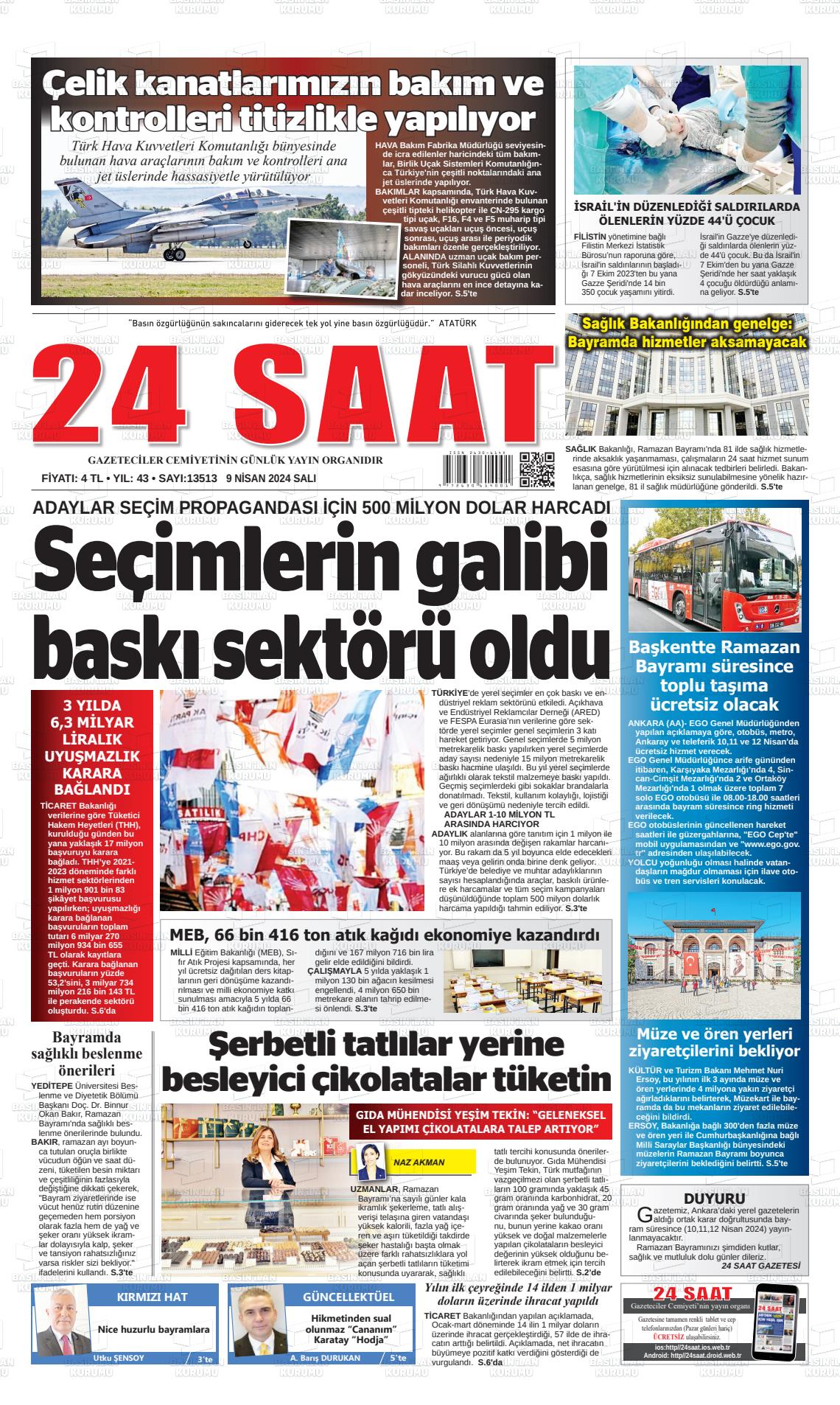 09 Nisan 2024 24 Saat Gazete Manşeti