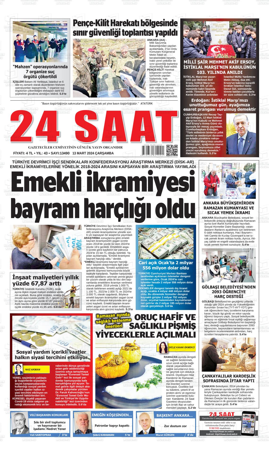 13 Mart 2024 24 Saat Gazete Manşeti