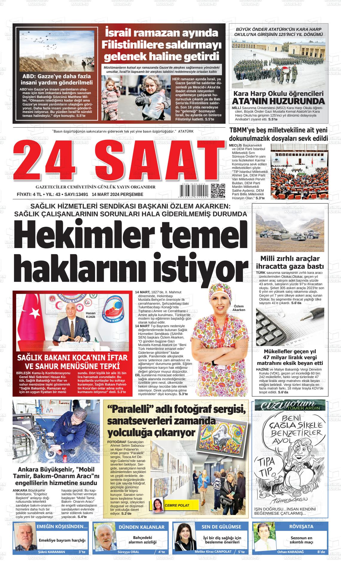 14 Mart 2024 24 Saat Gazete Manşeti