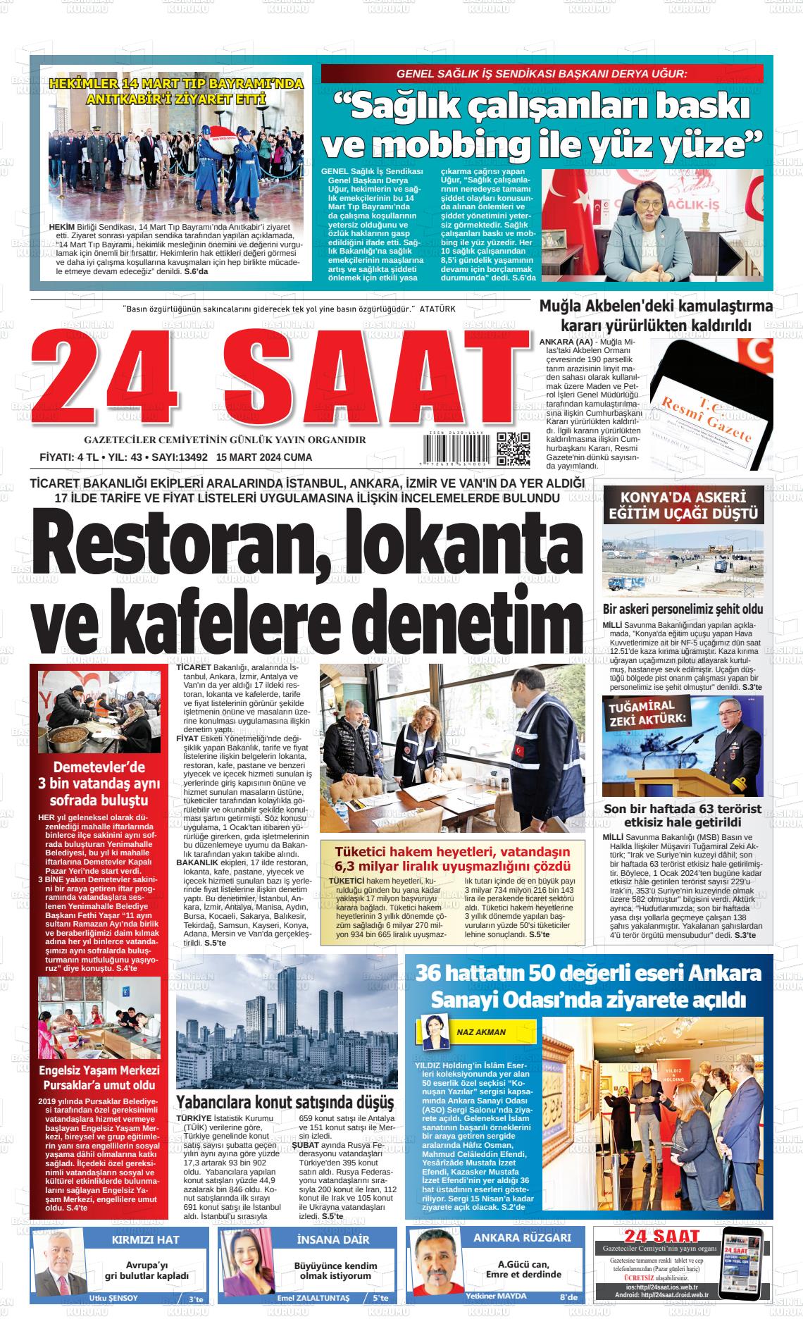 15 Mart 2024 24 Saat Gazete Manşeti