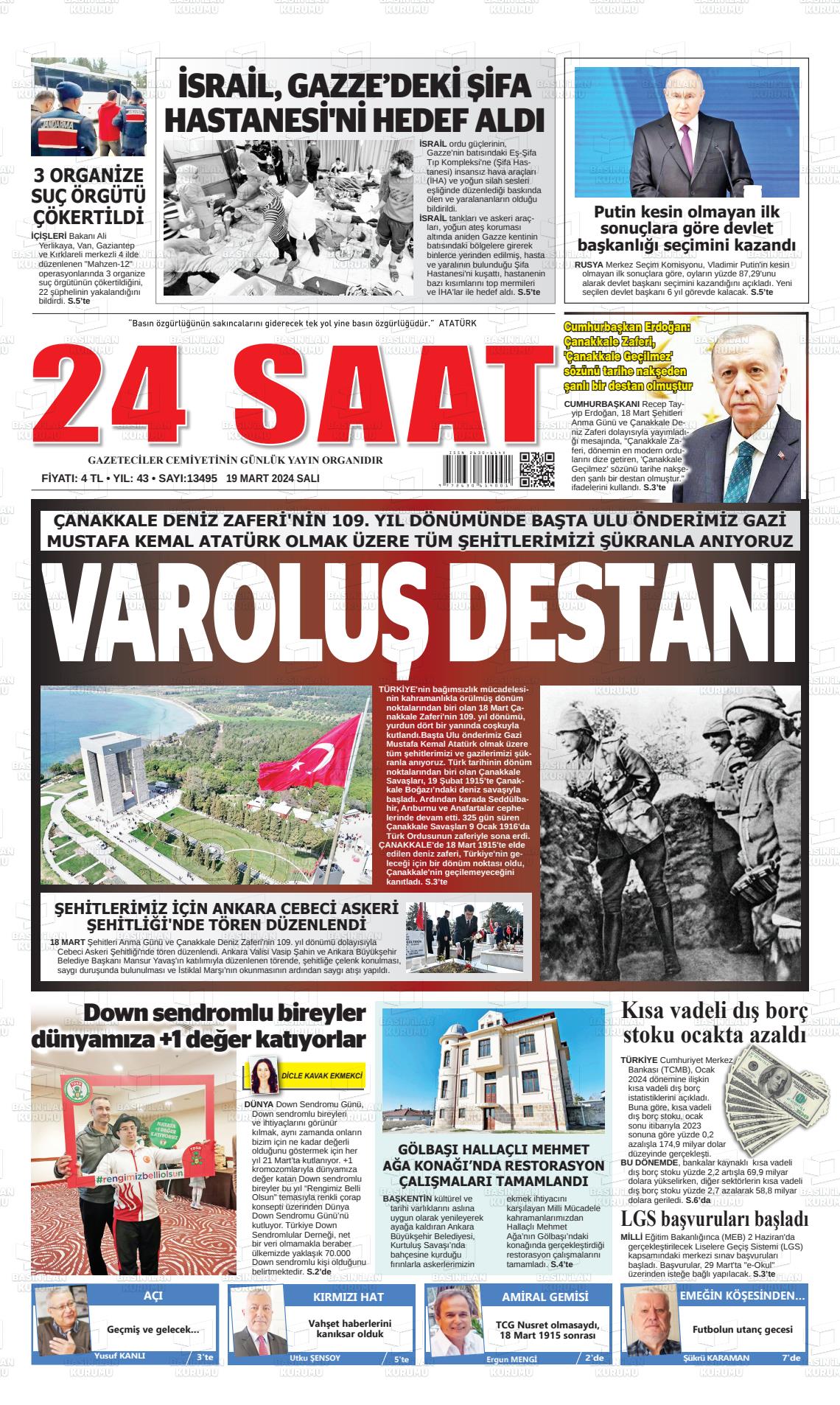 19 Mart 2024 24 Saat Gazete Manşeti