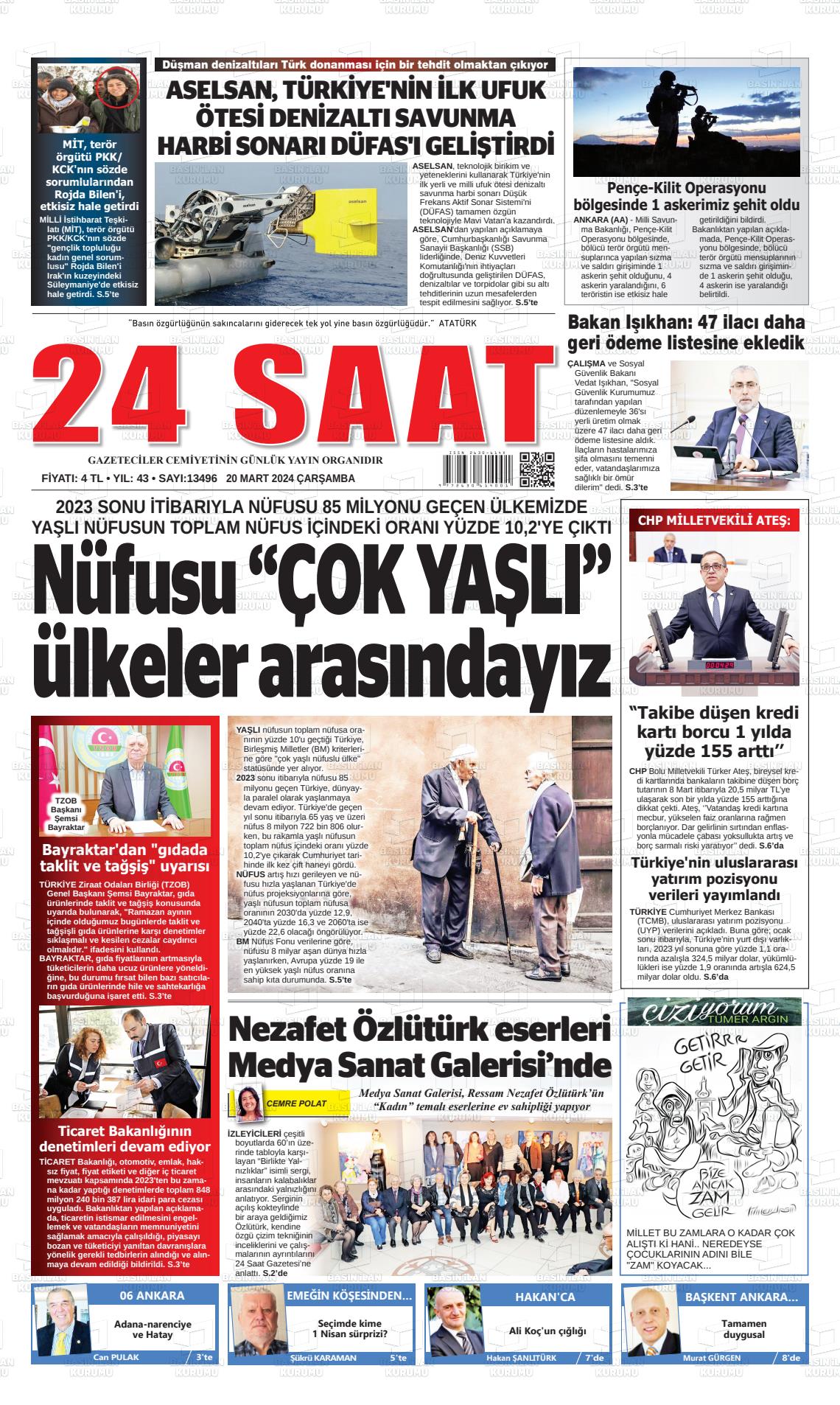 20 Mart 2024 24 Saat Gazete Manşeti