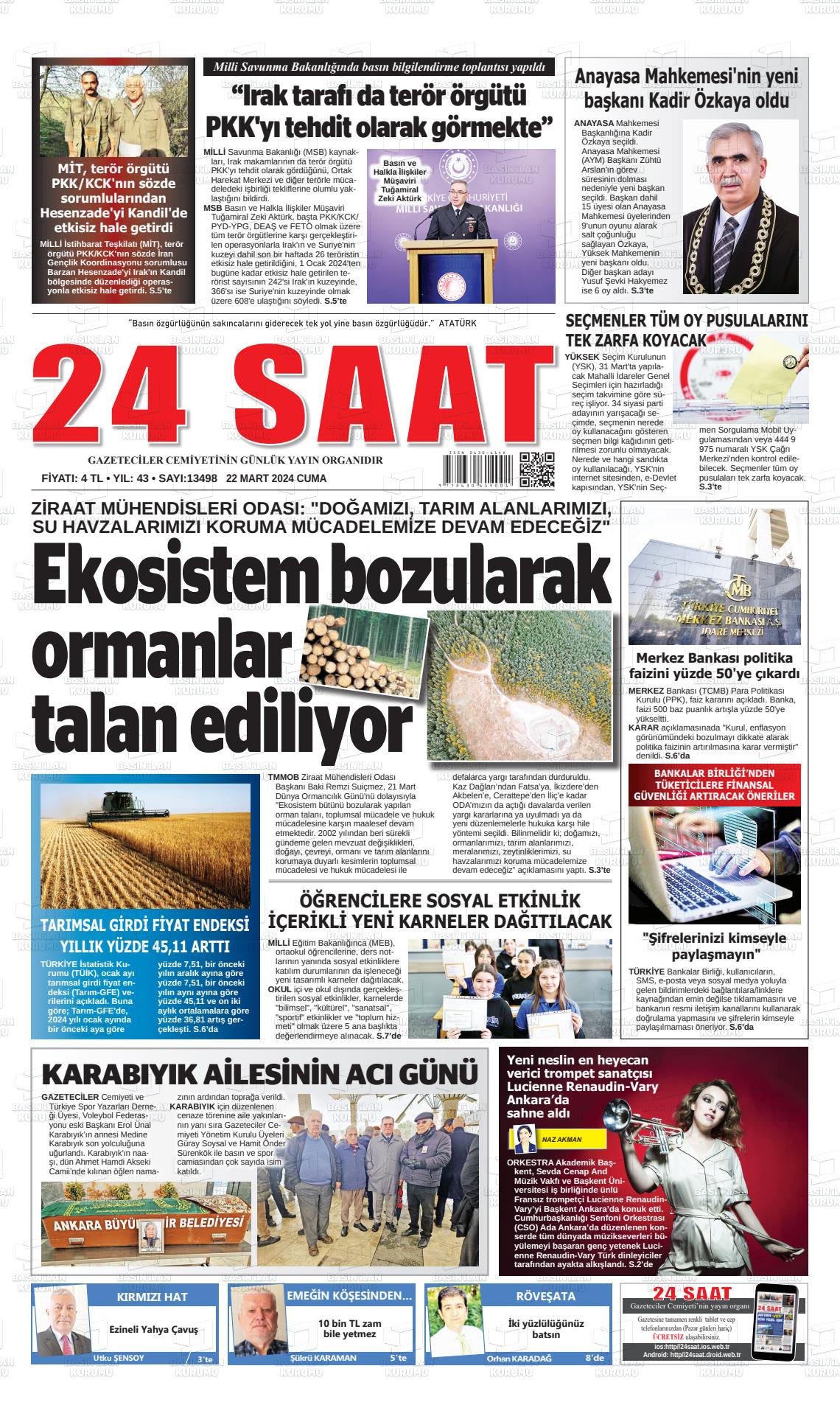 22 Mart 2024 24 Saat Gazete Manşeti