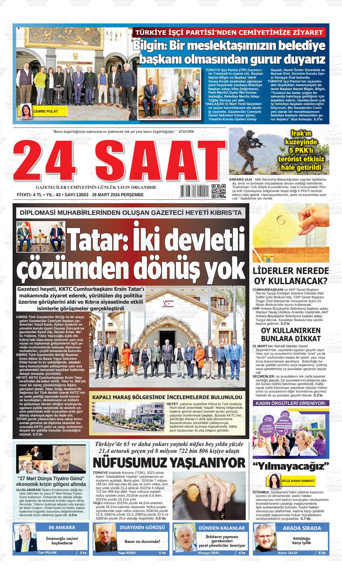 28 Mart 2024 24 Saat Gazete Manşeti