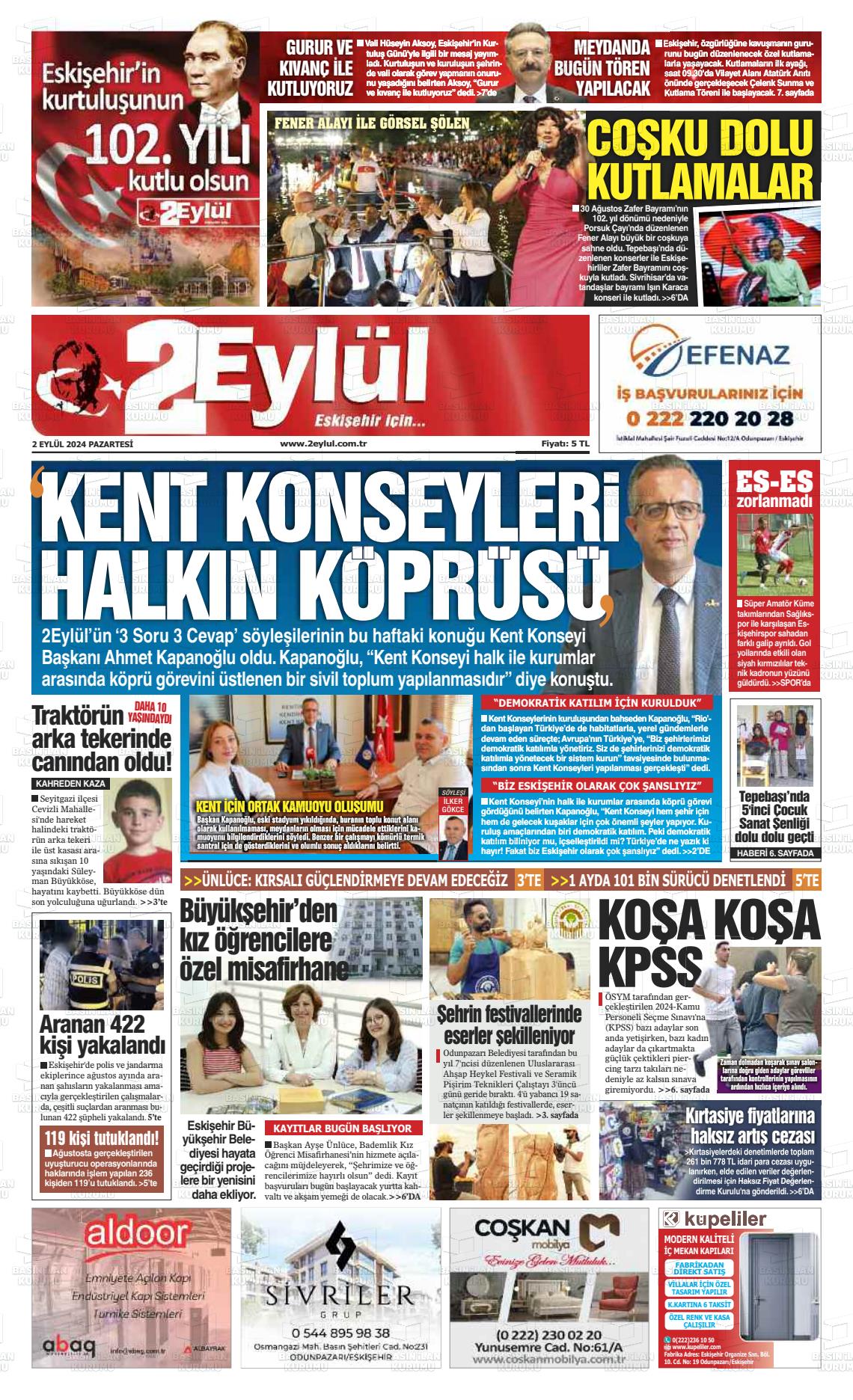 02 Eylül 2024 İki Eylül Gazete Manşeti