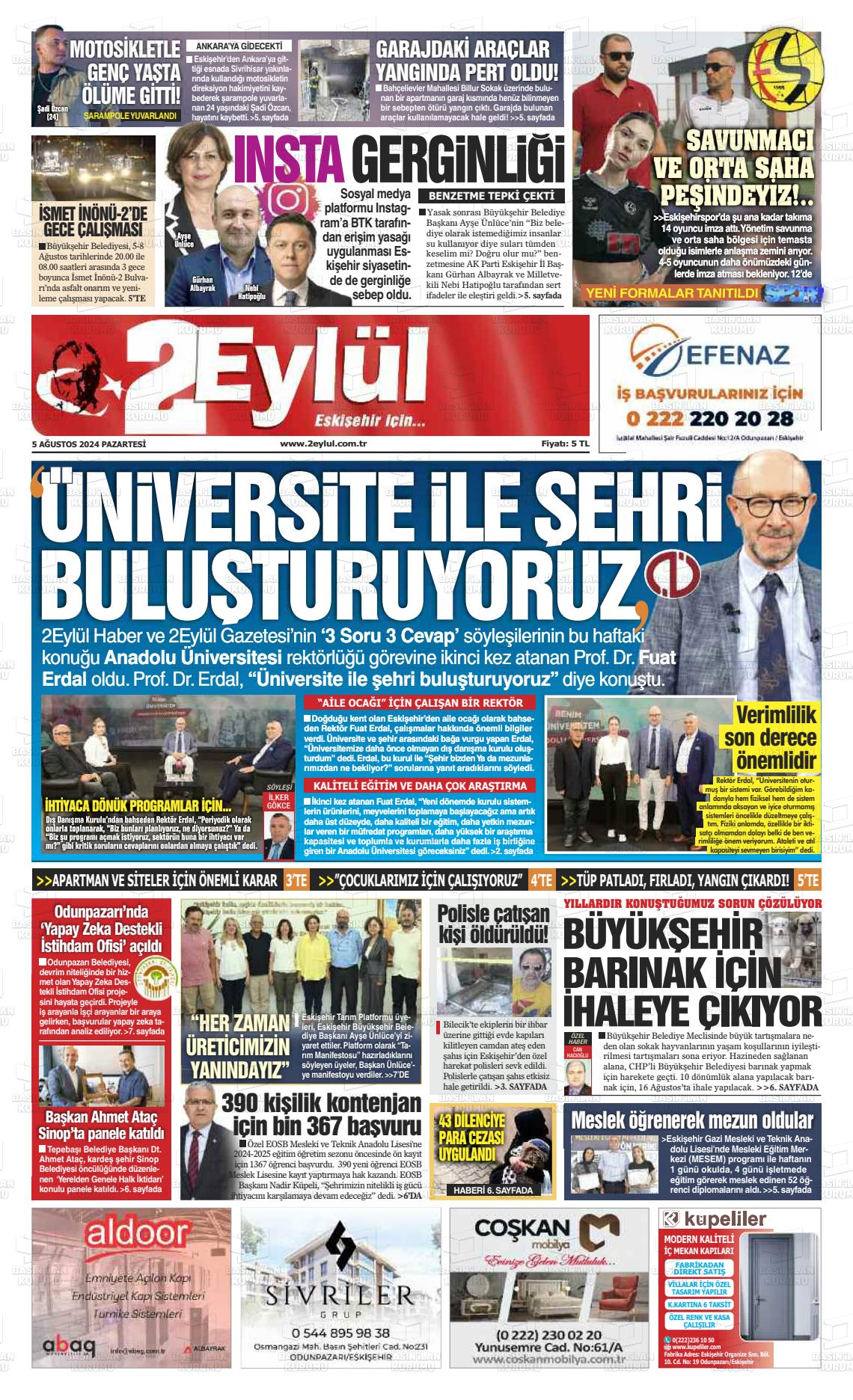 05 Ağustos 2024 İki Eylül Gazete Manşeti