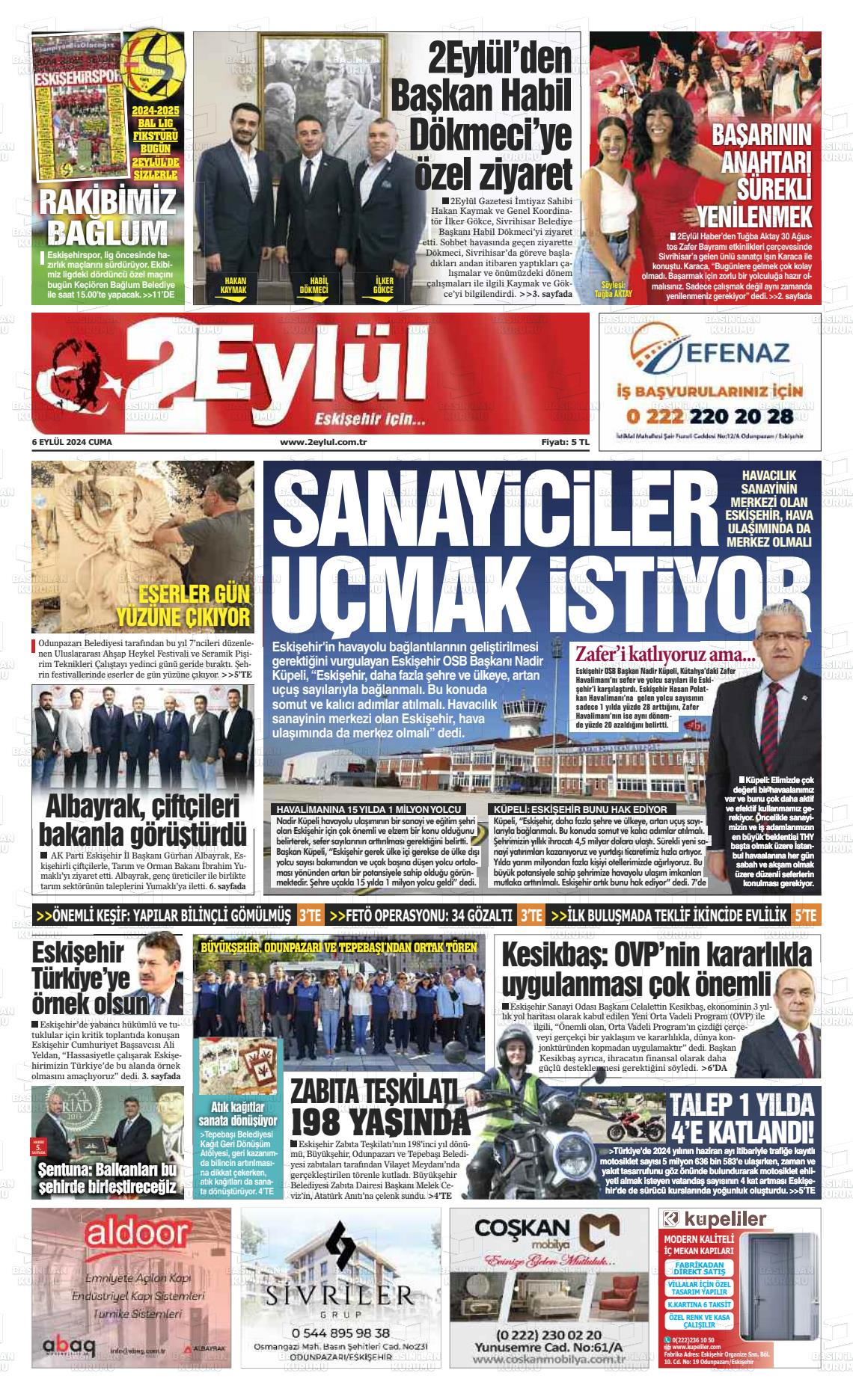 06 Eylül 2024 İki Eylül Gazete Manşeti