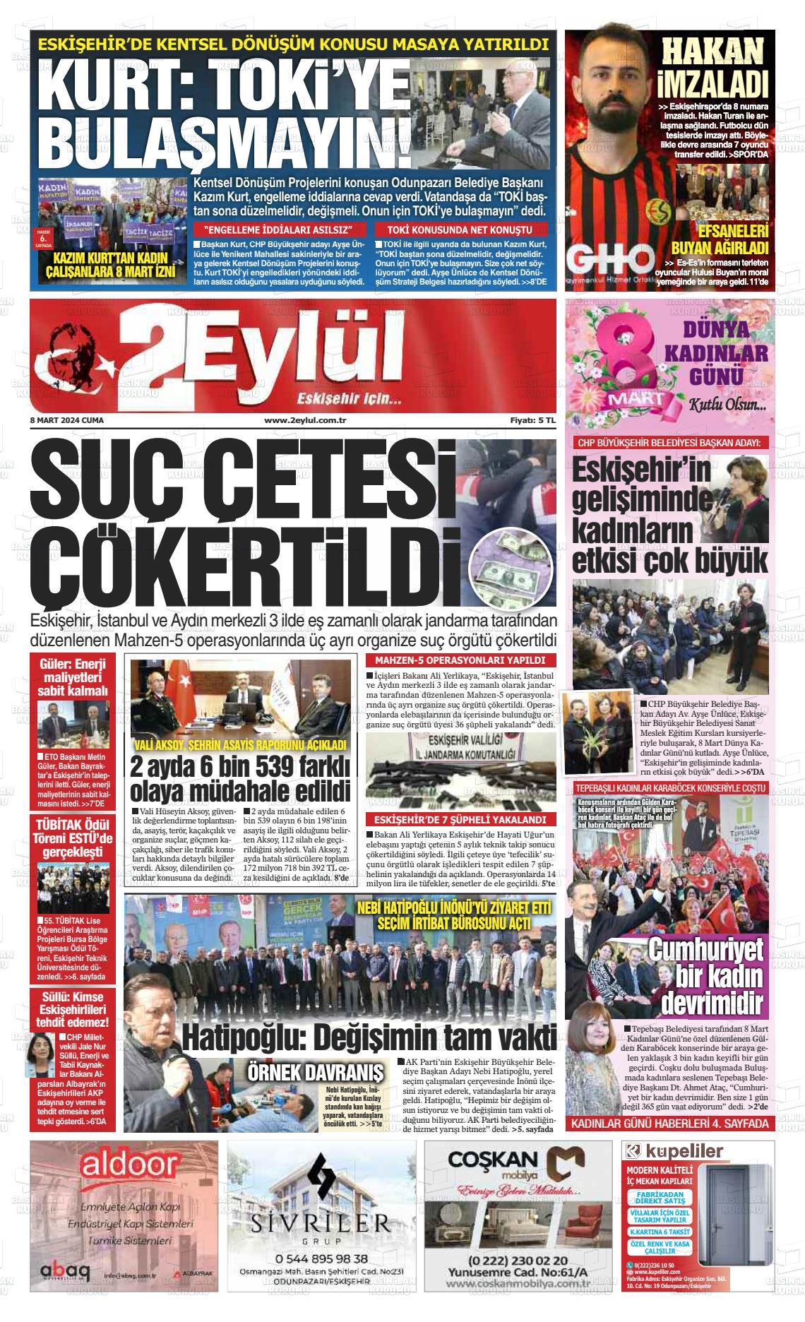 08 Mart 2024 İki Eylül Gazete Manşeti