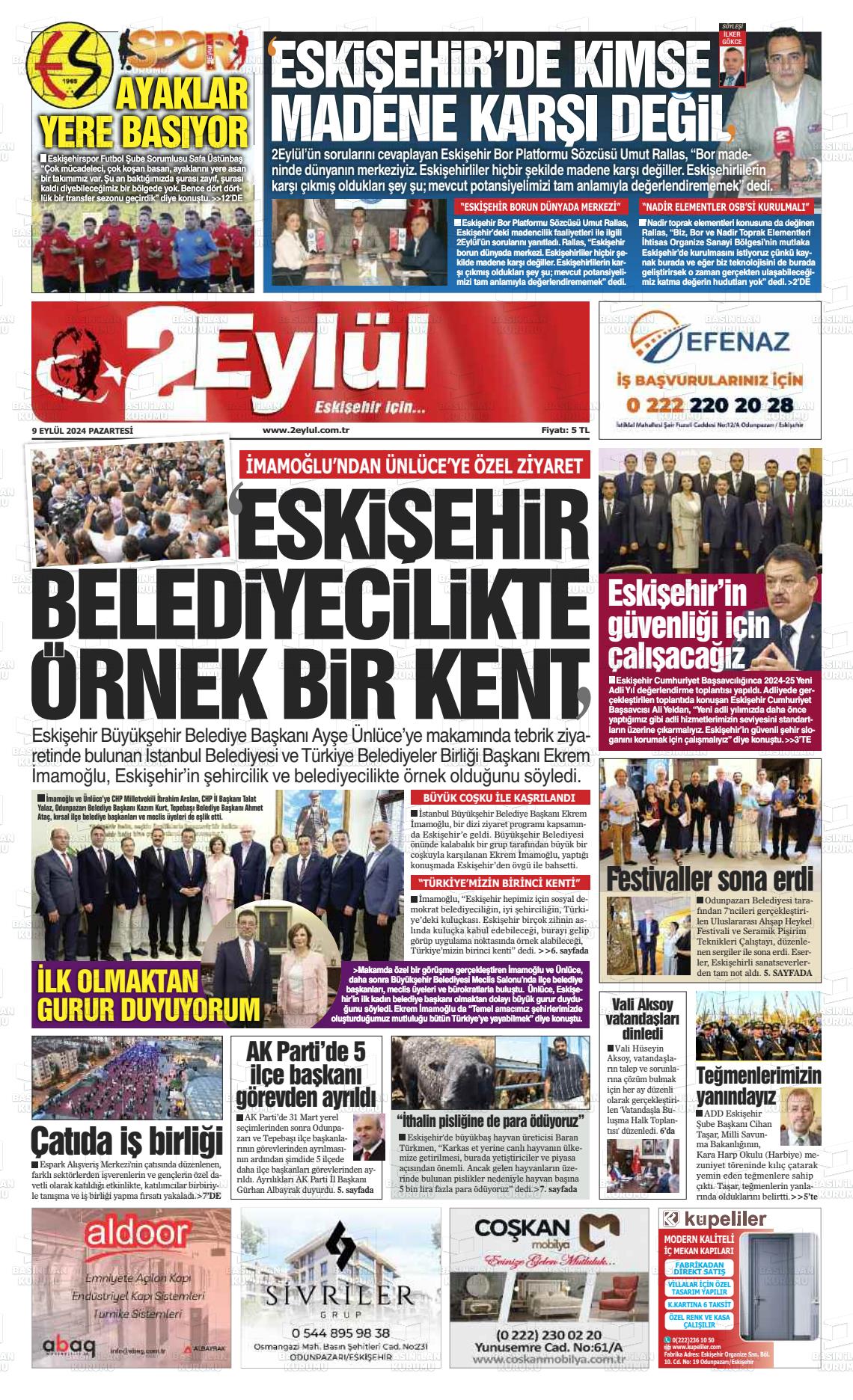 09 Eylül 2024 İki Eylül Gazete Manşeti