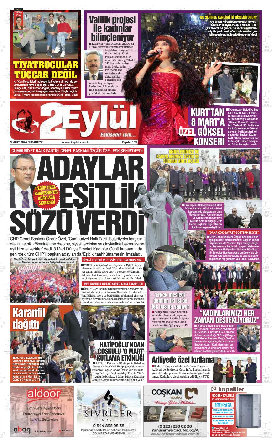 09 Mart 2024 İki Eylül Gazete Manşeti