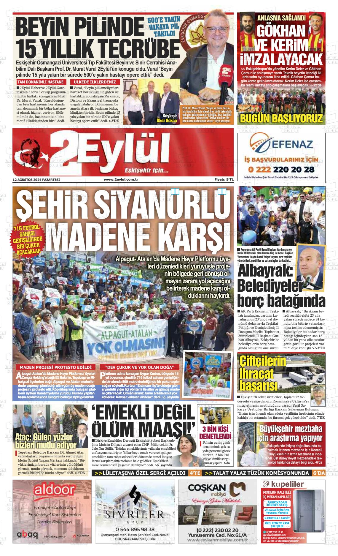 12 Ağustos 2024 İki Eylül Gazete Manşeti