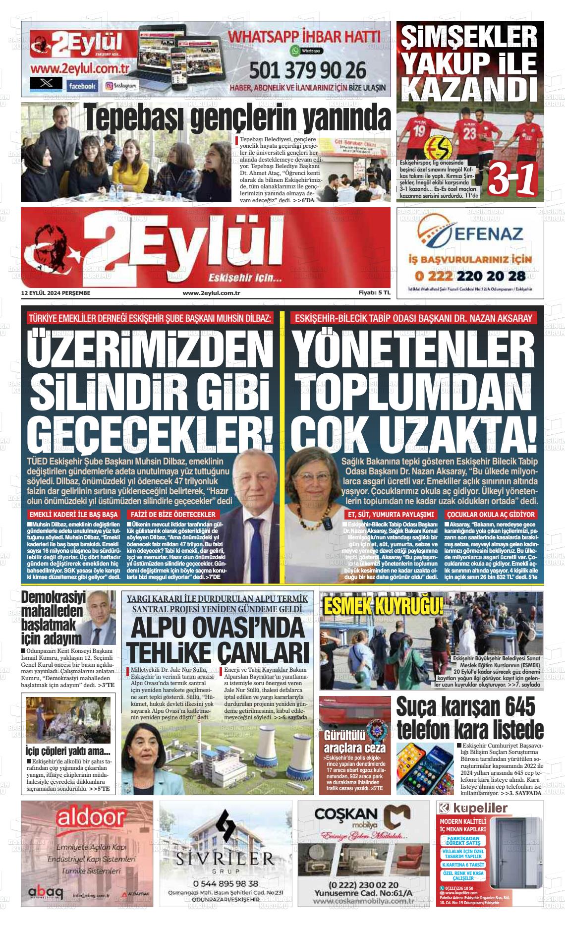 12 Eylül 2024 İki Eylül Gazete Manşeti