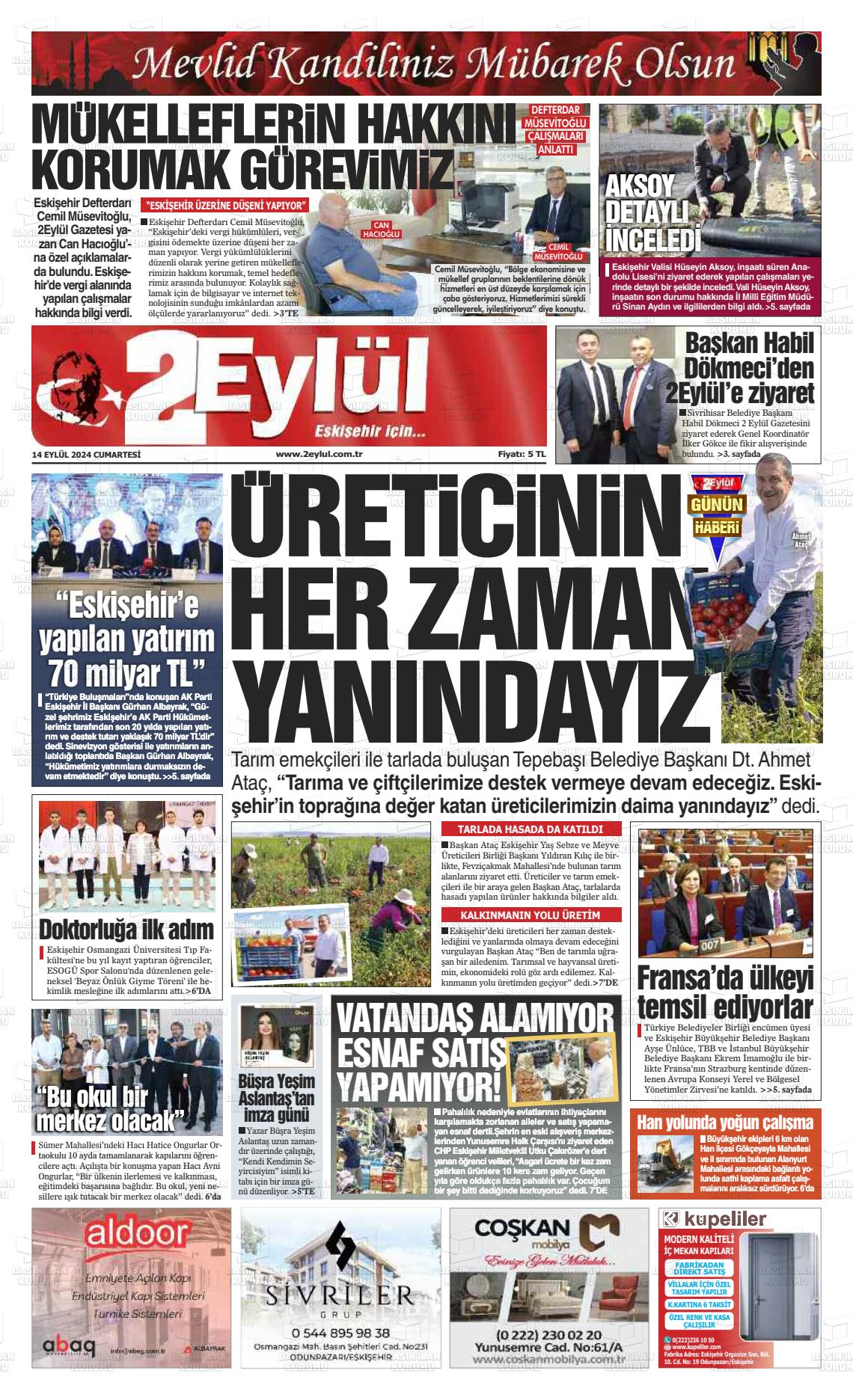 14 Eylül 2024 İki Eylül Gazete Manşeti