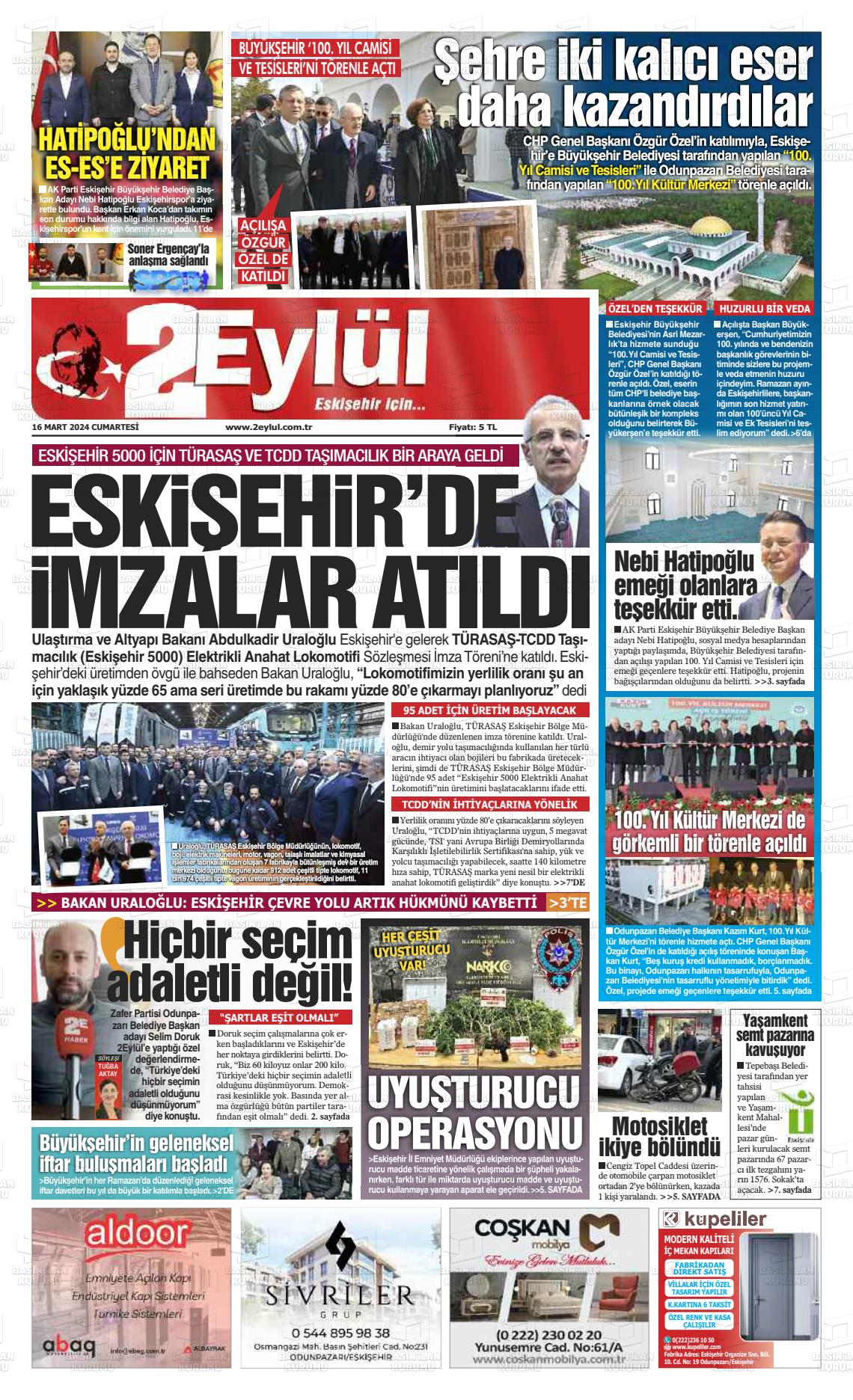 16 Mart 2024 İki Eylül Gazete Manşeti