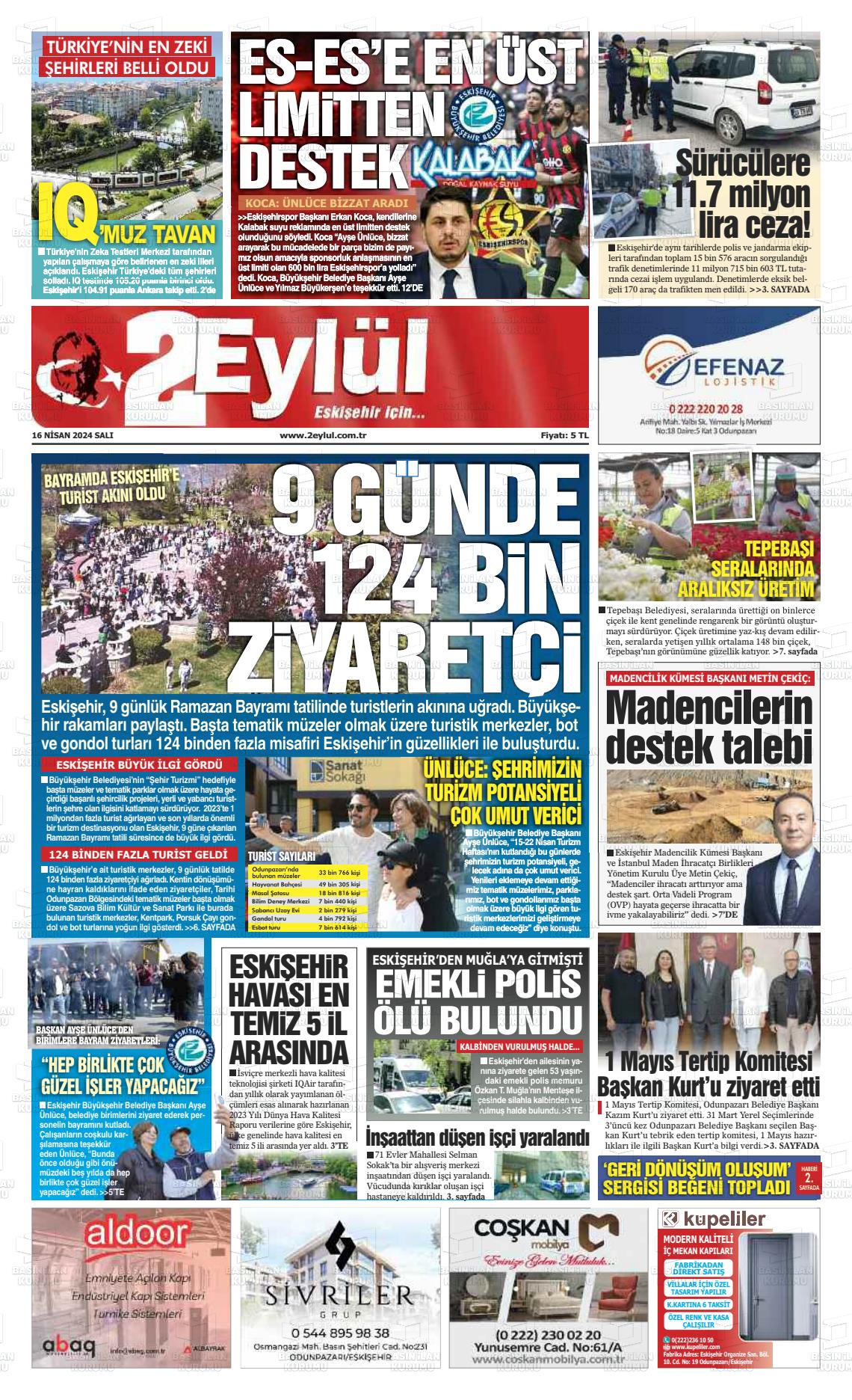 16 Nisan 2024 İki Eylül Gazete Manşeti