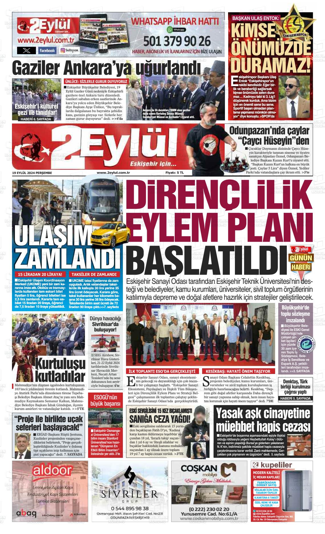 19 Eylül 2024 İki Eylül Gazete Manşeti