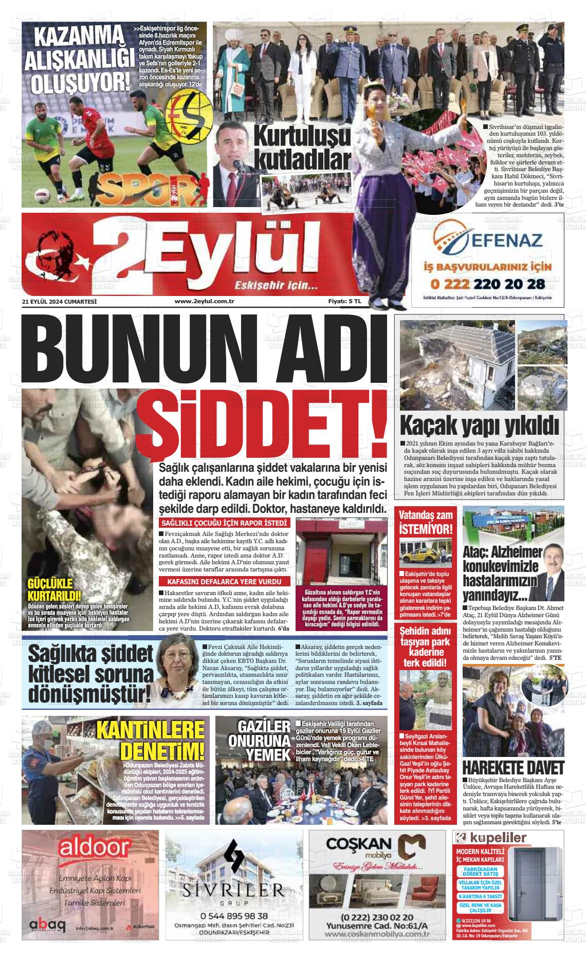 21 Eylül 2024 İki Eylül Gazete Manşeti