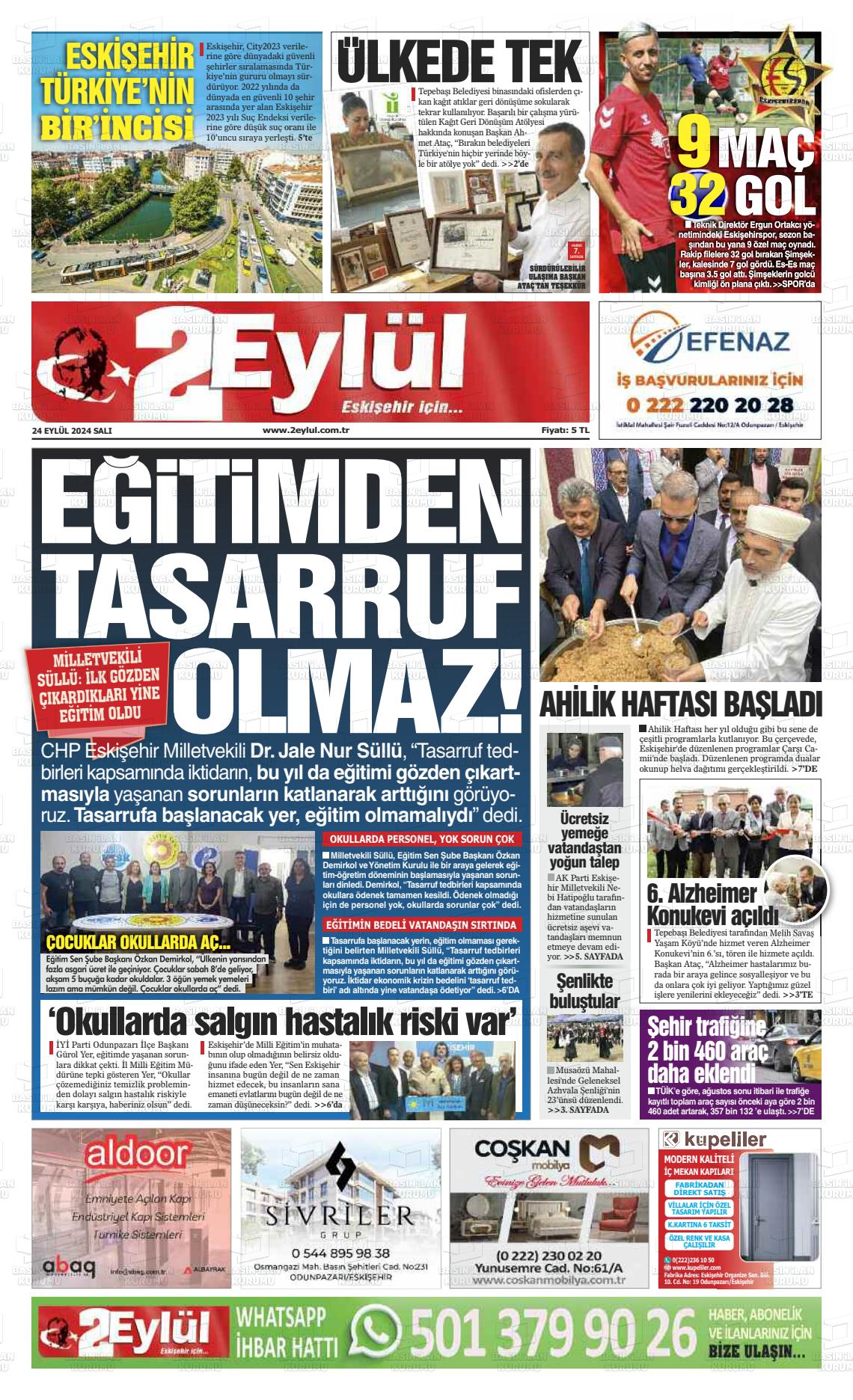 24 Eylül 2024 İki Eylül Gazete Manşeti