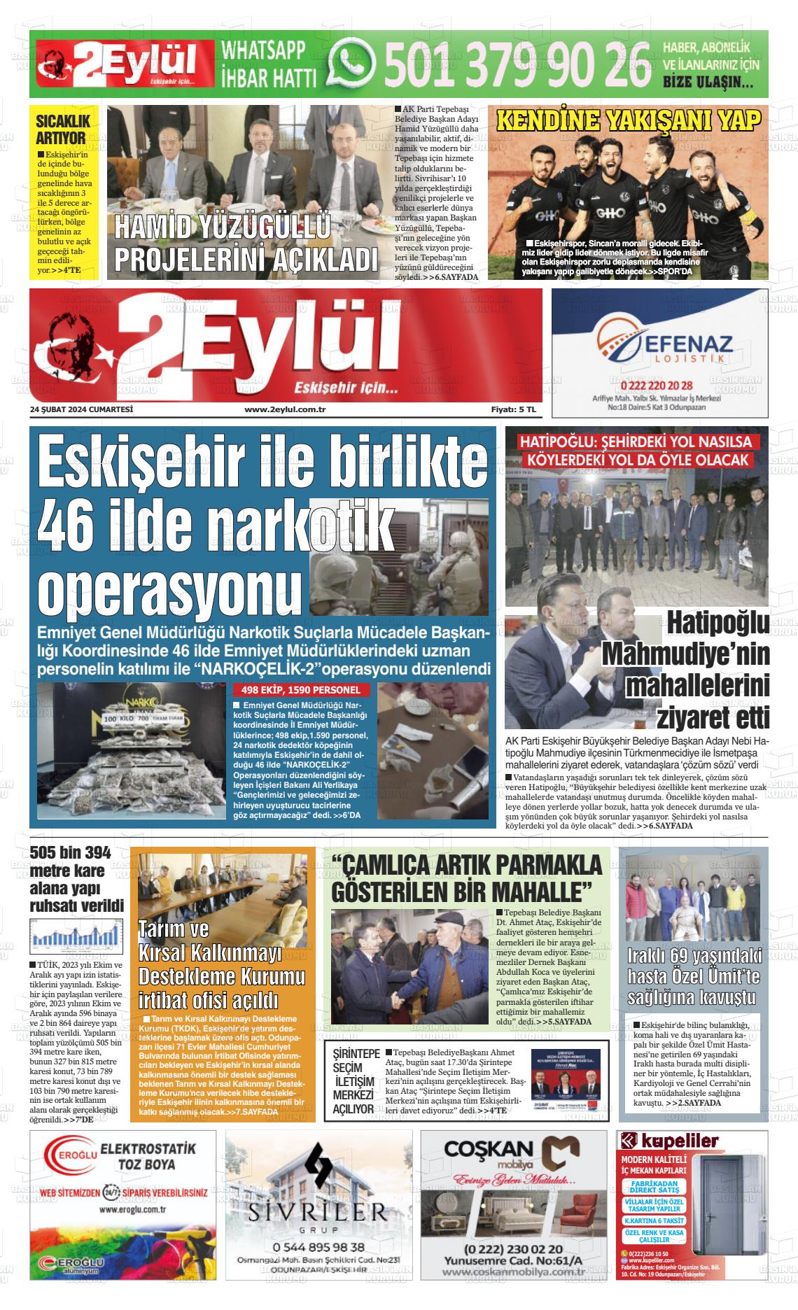 24 Şubat 2024 İki Eylül Gazete Manşeti