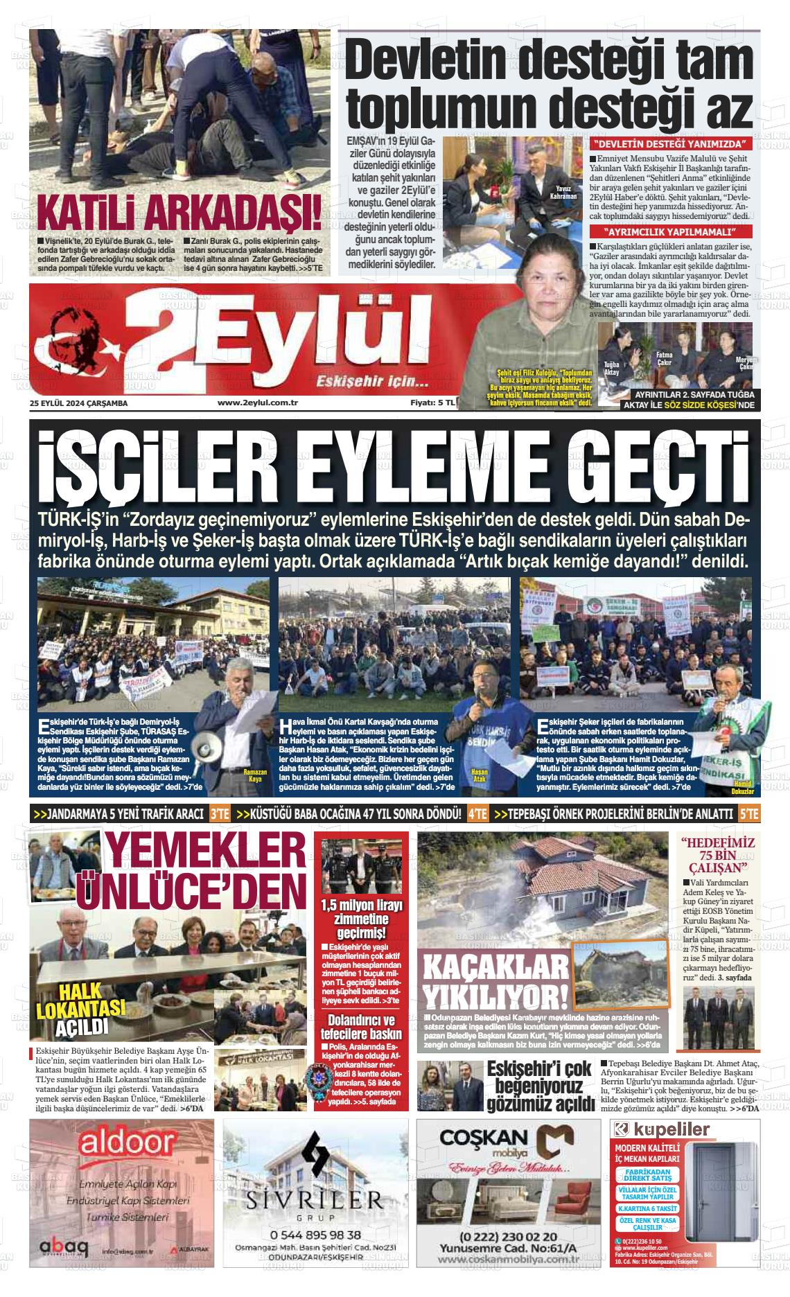 25 Eylül 2024 İki Eylül Gazete Manşeti