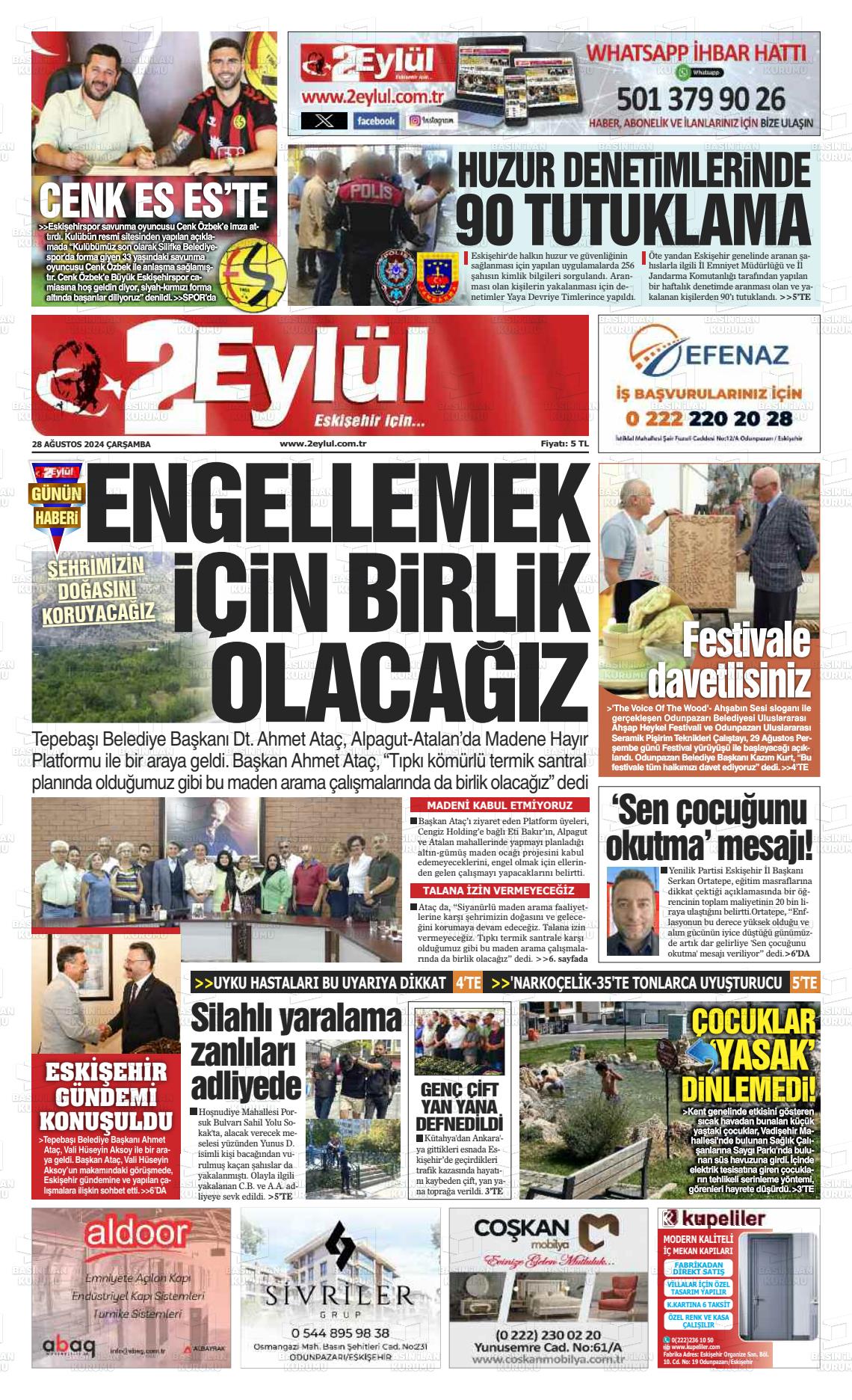 28 Ağustos 2024 İki Eylül Gazete Manşeti