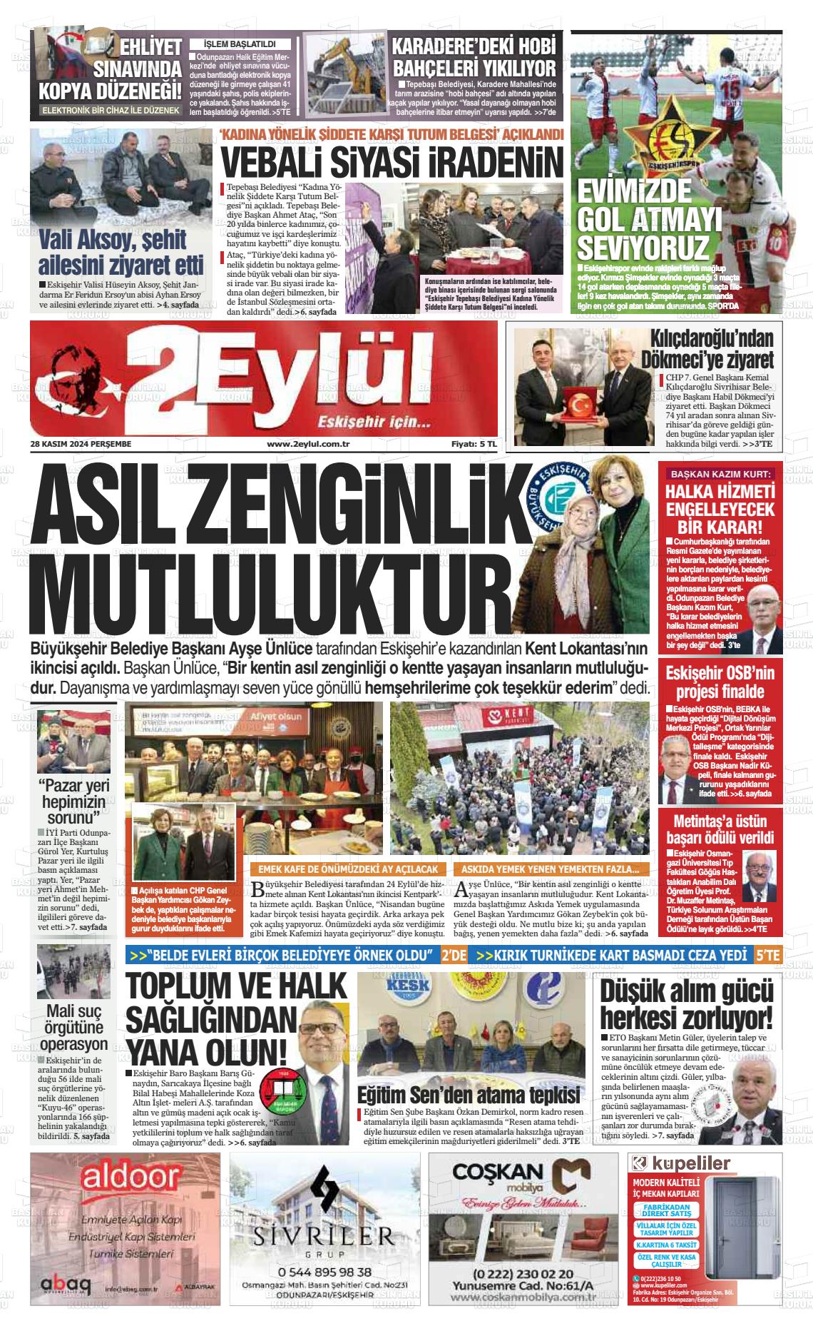 21 Aralık 2024 İki Eylül Gazete Manşeti