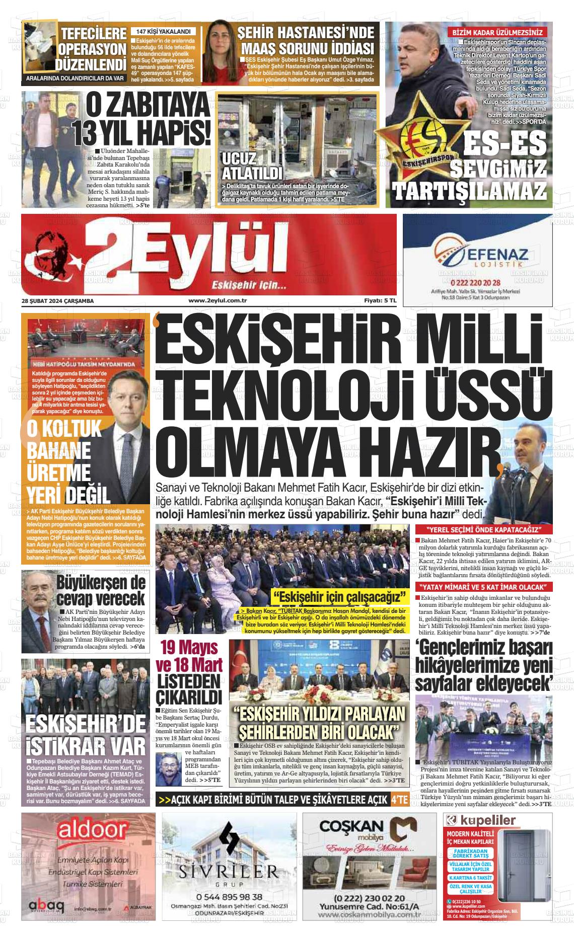 28 Şubat 2024 İki Eylül Gazete Manşeti