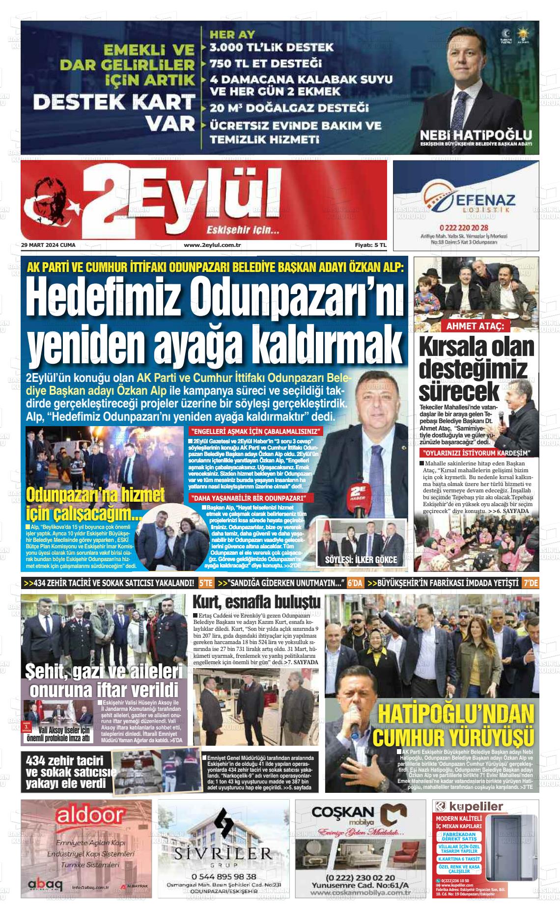 29 Mart 2024 İki Eylül Gazete Manşeti