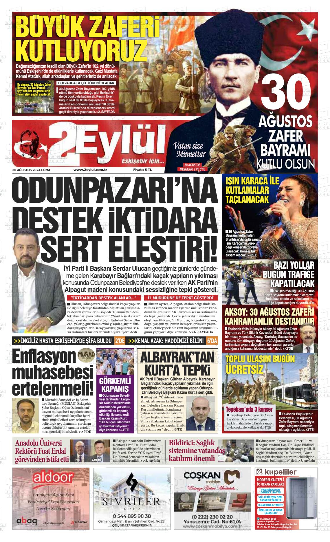 30 Ağustos 2024 İki Eylül Gazete Manşeti