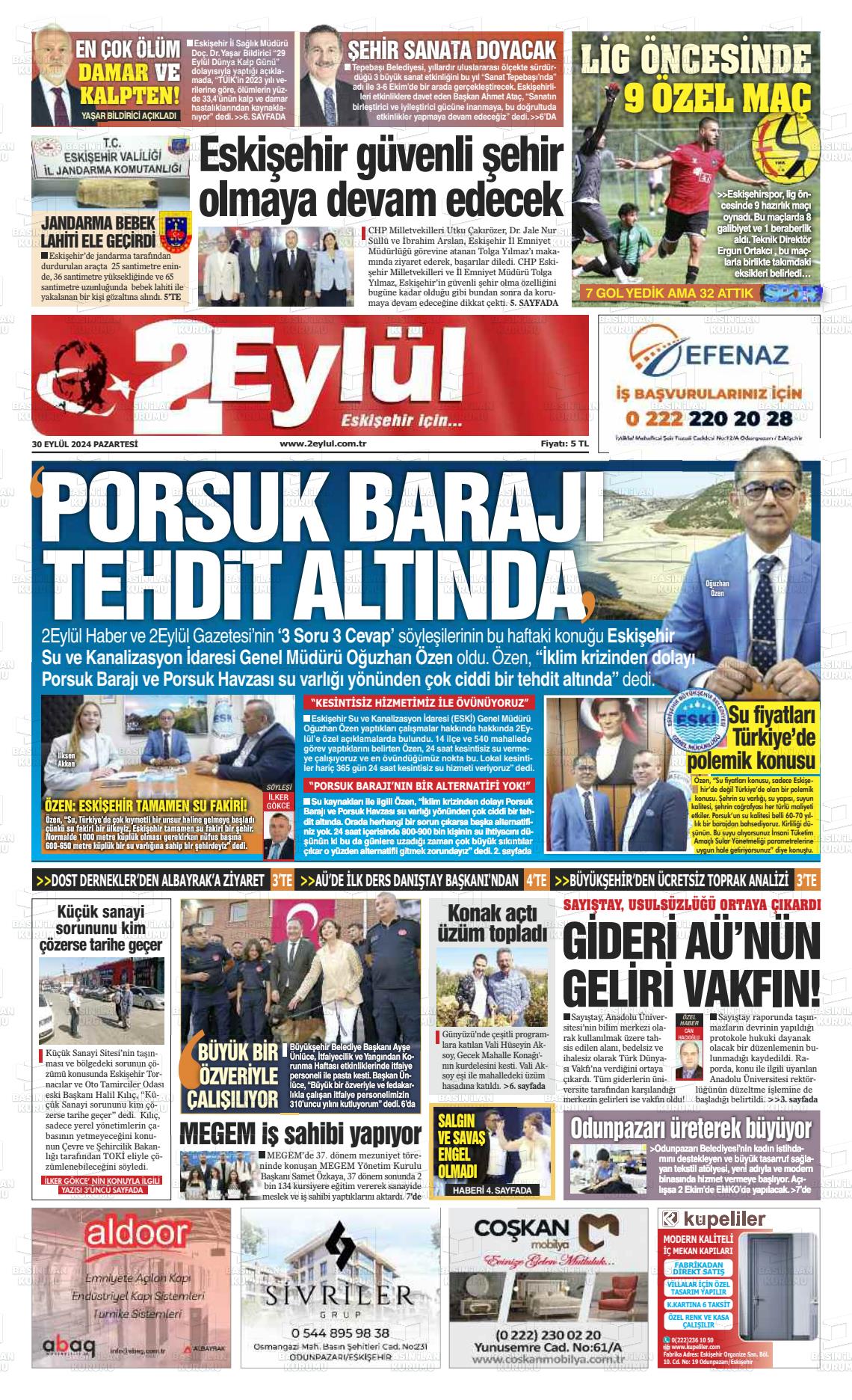 30 Eylül 2024 İki Eylül Gazete Manşeti