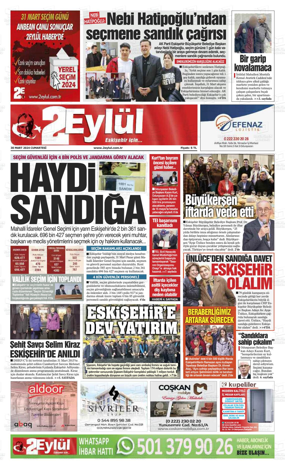 30 Mart 2024 İki Eylül Gazete Manşeti