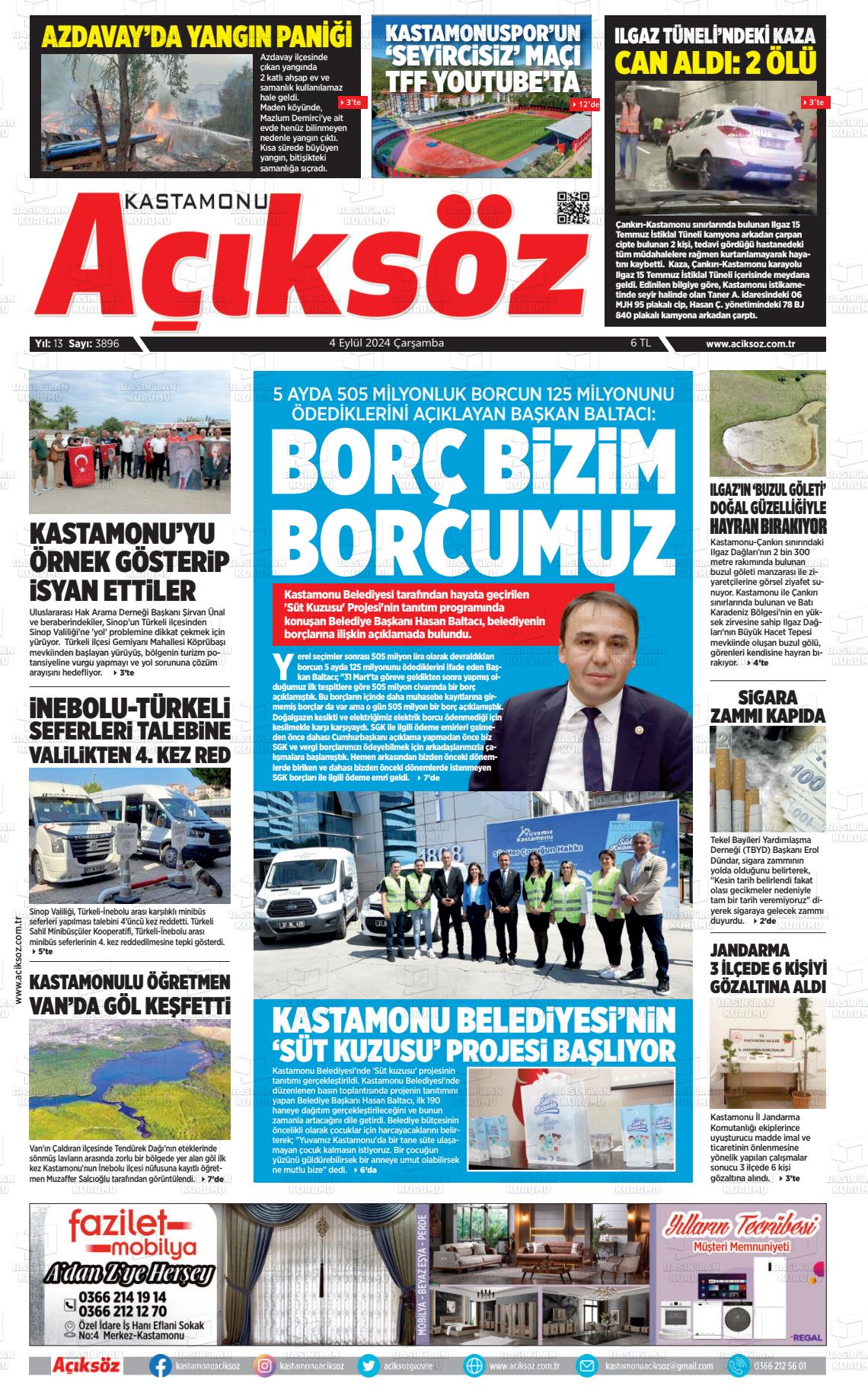 04 Eylül 2024 KASTAMONU AÇIKSÖZ GAZETESİ Gazete Manşeti