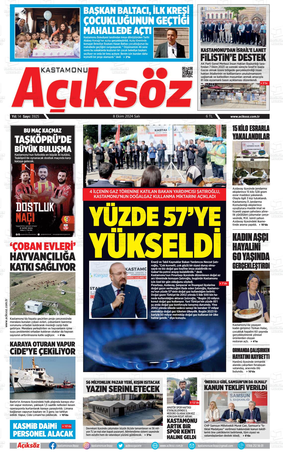 08 Ekim 2024 KASTAMONU AÇIKSÖZ GAZETESİ Gazete Manşeti