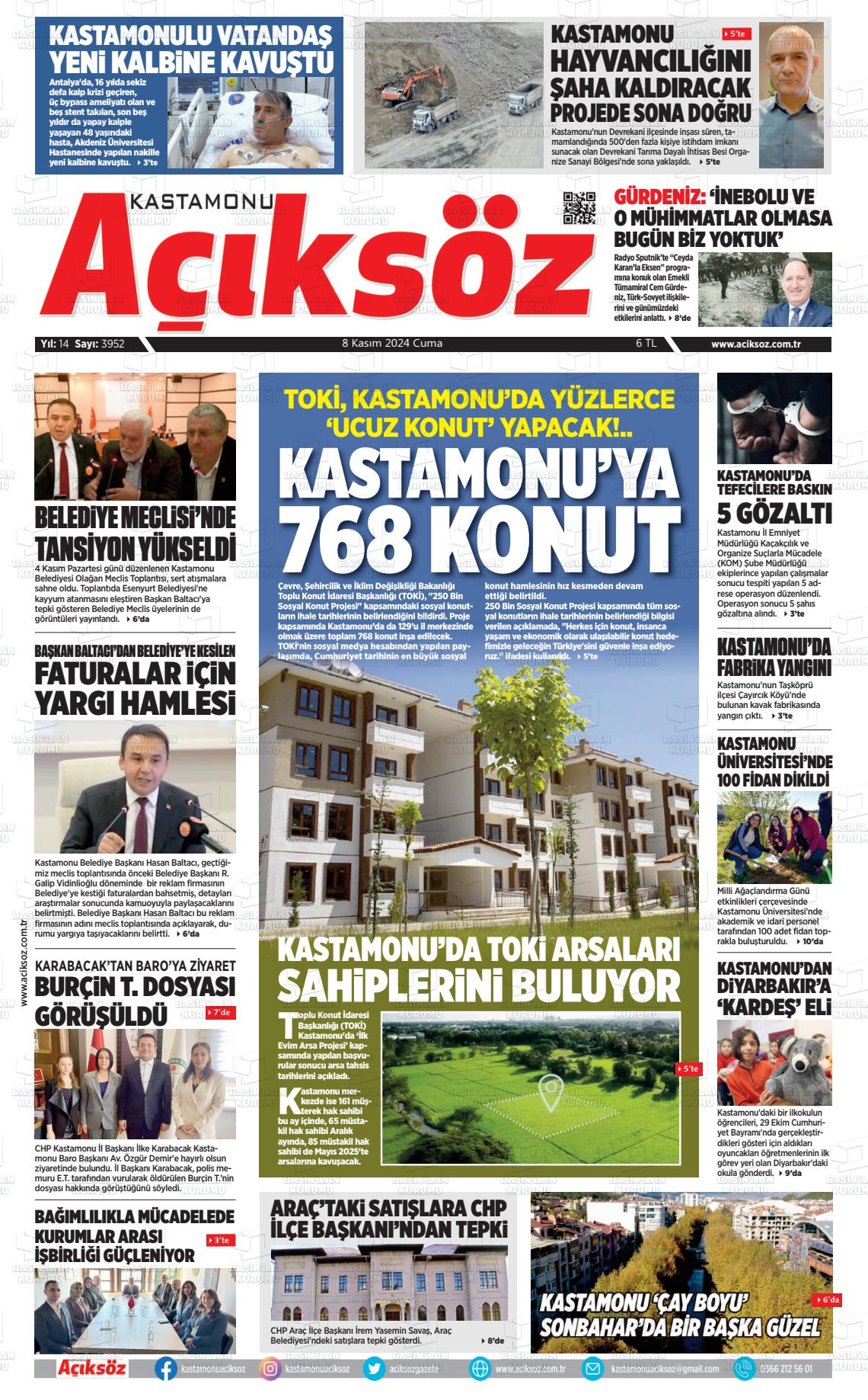 08 Kasım 2024 KASTAMONU AÇIKSÖZ GAZETESİ Gazete Manşeti