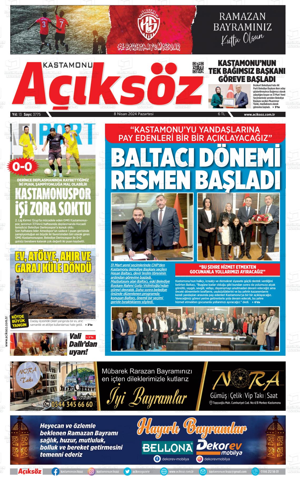 08 Nisan 2024 KASTAMONU AÇIKSÖZ GAZETESİ Gazete Manşeti