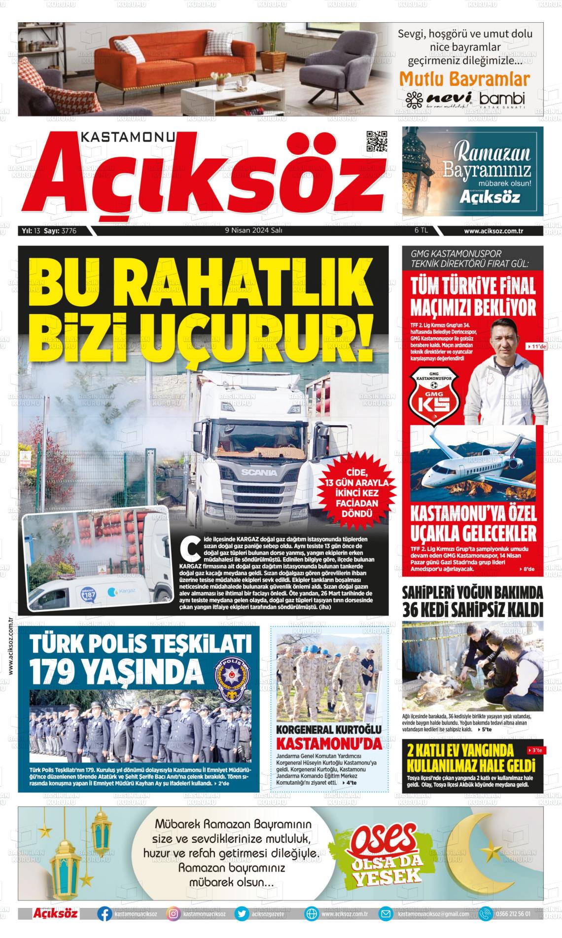 09 Nisan 2024 KASTAMONU AÇIKSÖZ GAZETESİ Gazete Manşeti