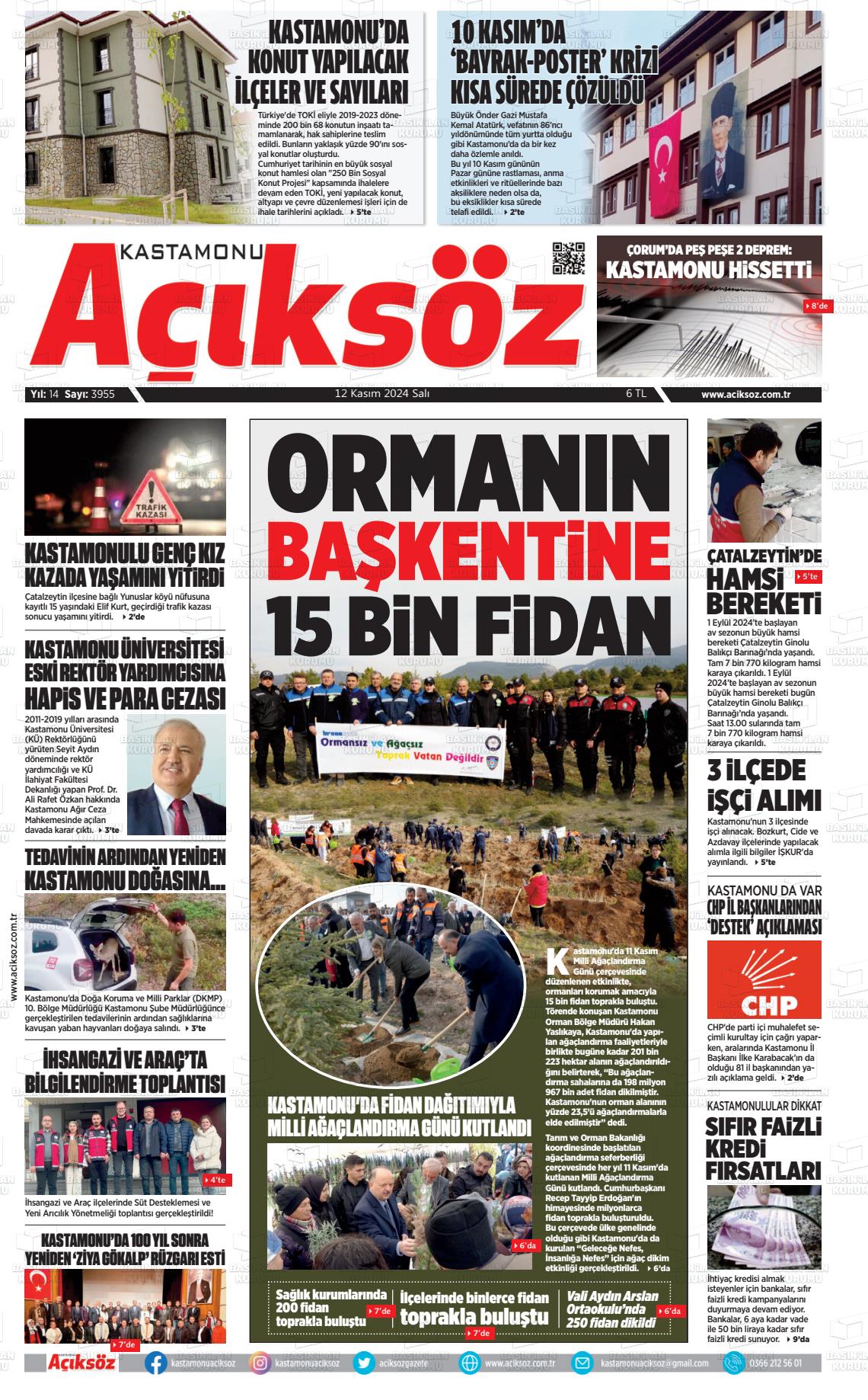 12 Kasım 2024 KASTAMONU AÇIKSÖZ GAZETESİ Gazete Manşeti