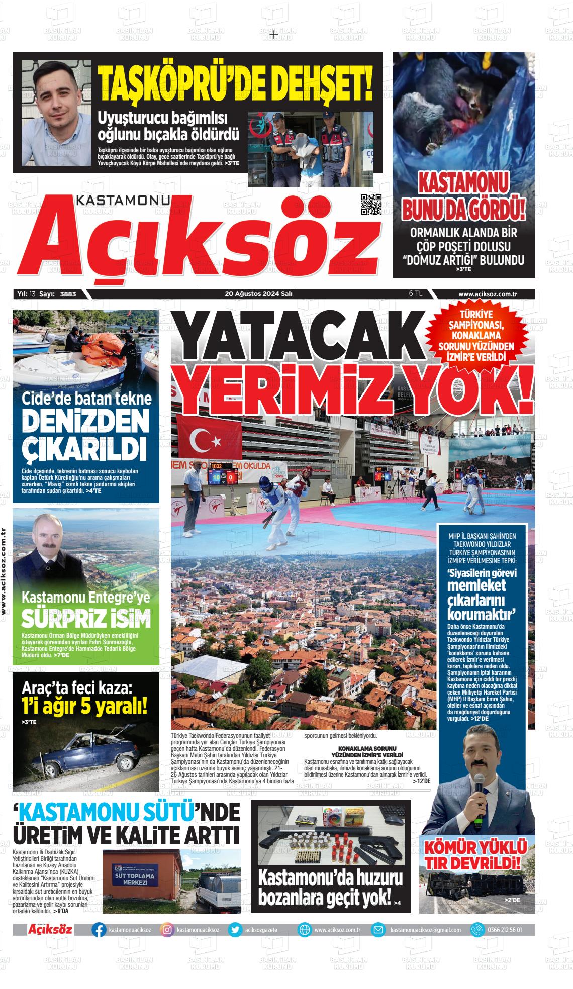 20 Ağustos 2024 KASTAMONU AÇIKSÖZ GAZETESİ Gazete Manşeti