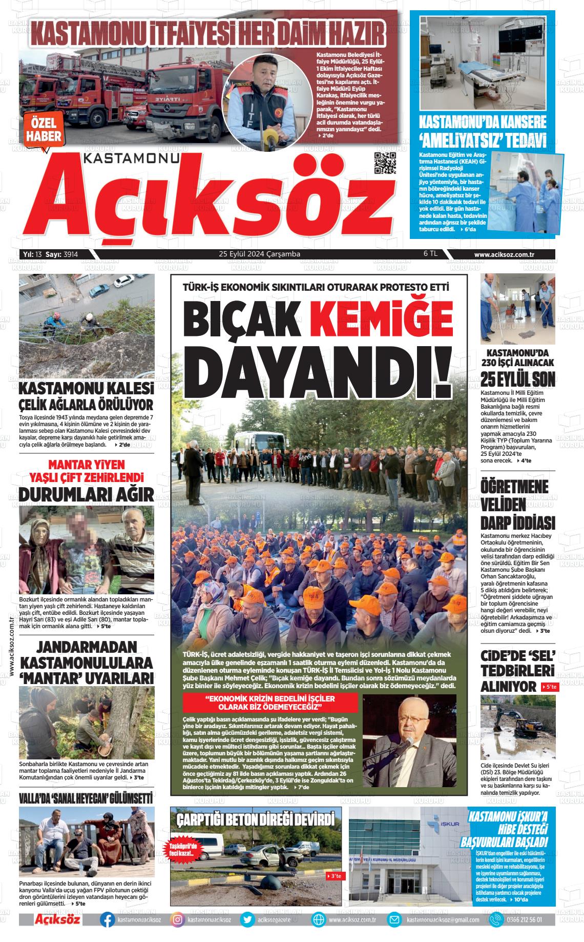 25 Eylül 2024 KASTAMONU AÇIKSÖZ GAZETESİ Gazete Manşeti