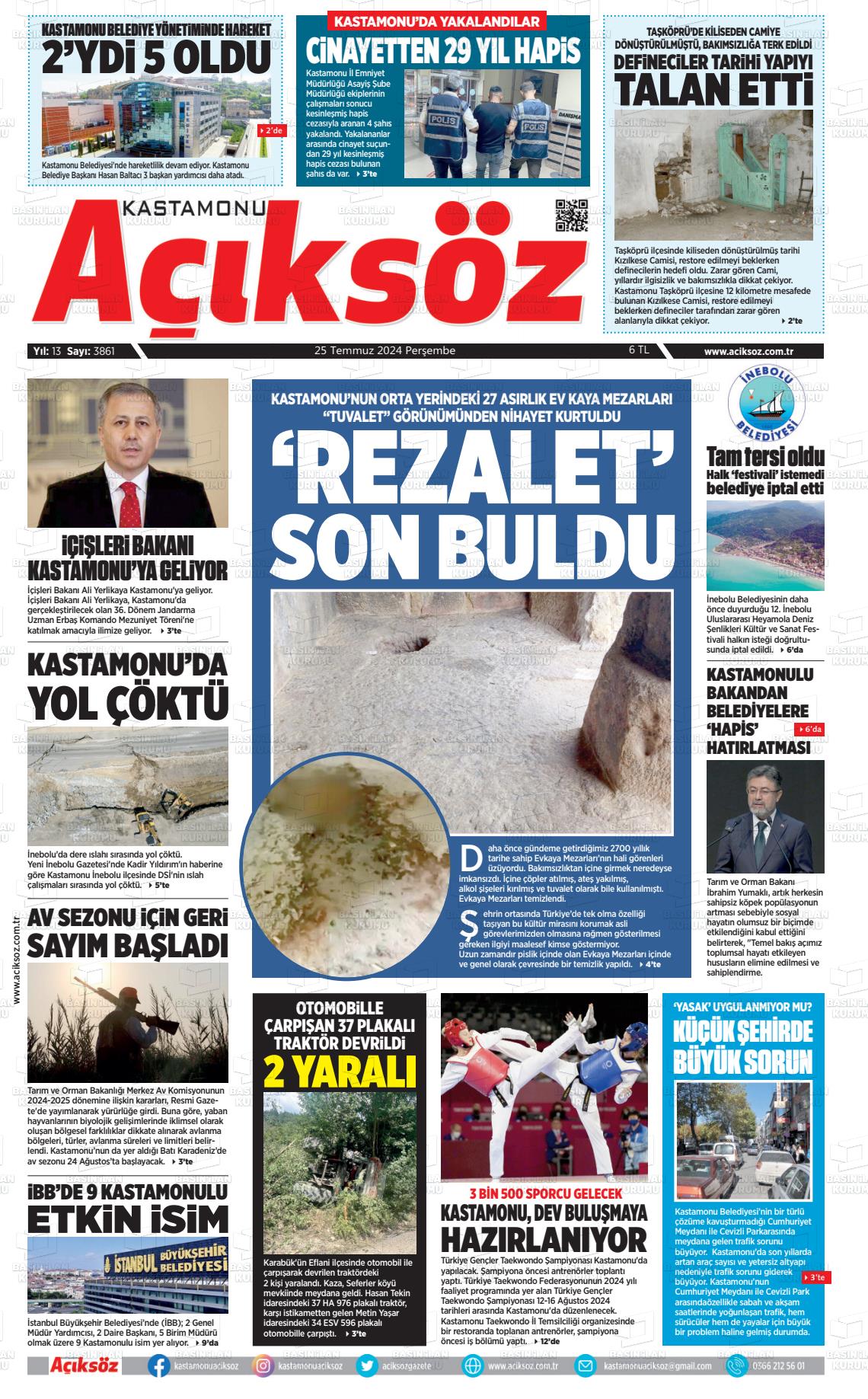 25 Temmuz 2024 KASTAMONU AÇIKSÖZ GAZETESİ Gazete Manşeti