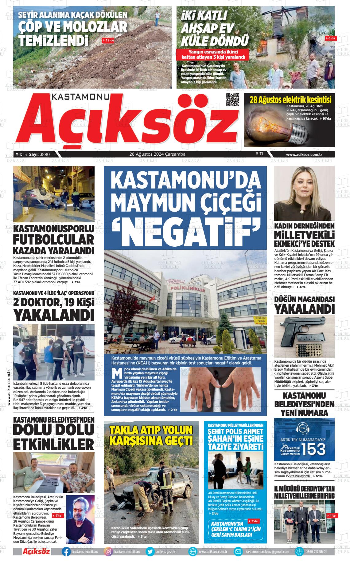 28 Ağustos 2024 KASTAMONU AÇIKSÖZ GAZETESİ Gazete Manşeti