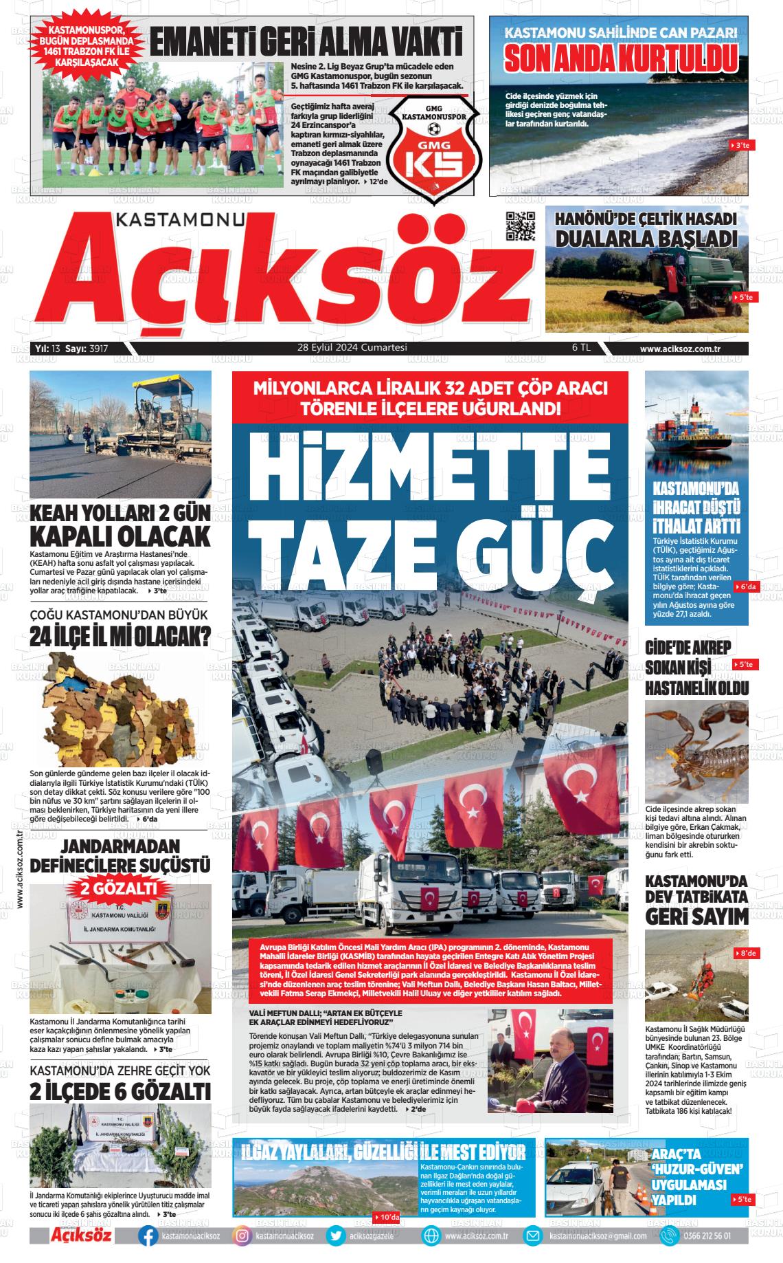 28 Eylül 2024 KASTAMONU AÇIKSÖZ GAZETESİ Gazete Manşeti