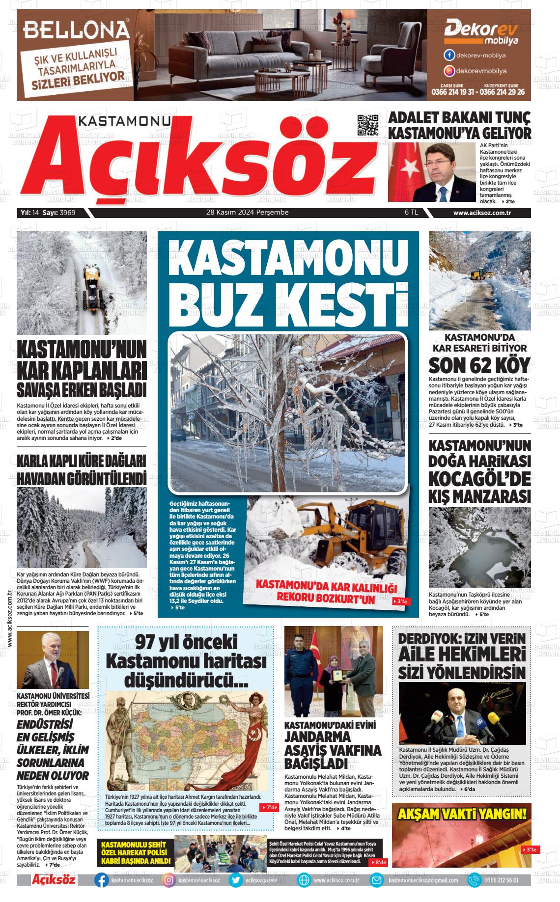 02 Aralık 2024 KASTAMONU AÇIKSÖZ GAZETESİ Gazete Manşeti