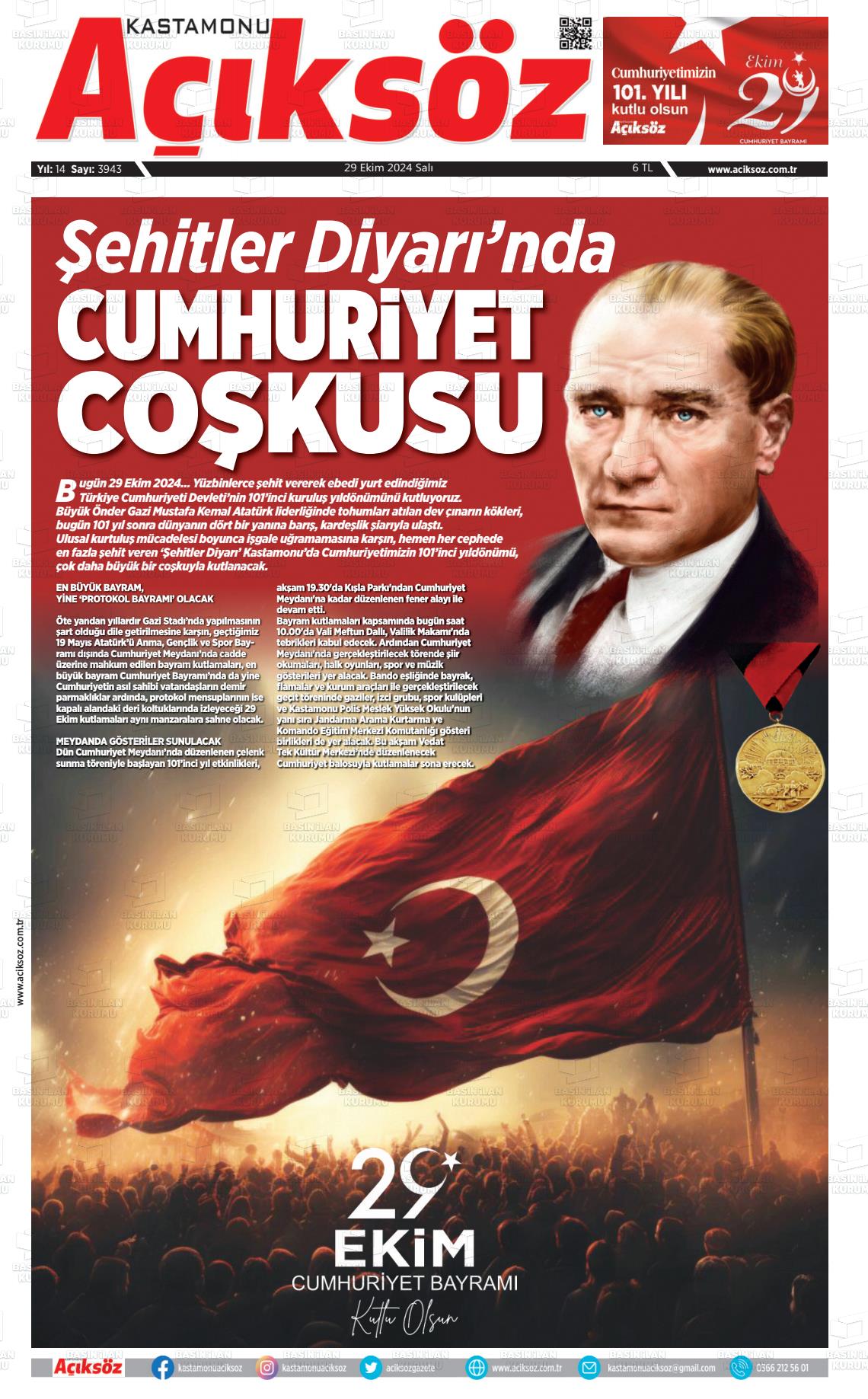 29 Ekim 2024 KASTAMONU AÇIKSÖZ GAZETESİ Gazete Manşeti