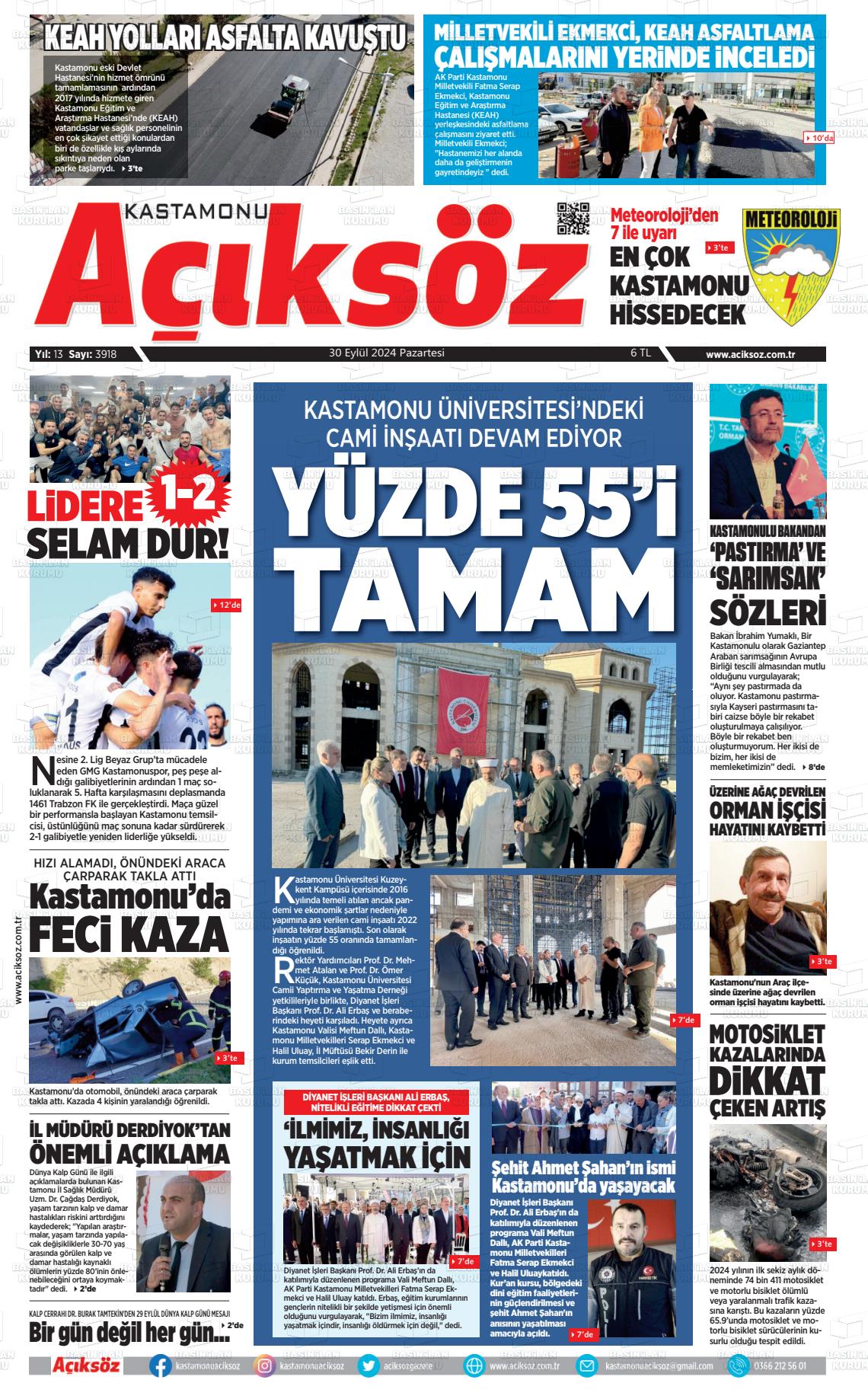 30 Eylül 2024 KASTAMONU AÇIKSÖZ GAZETESİ Gazete Manşeti