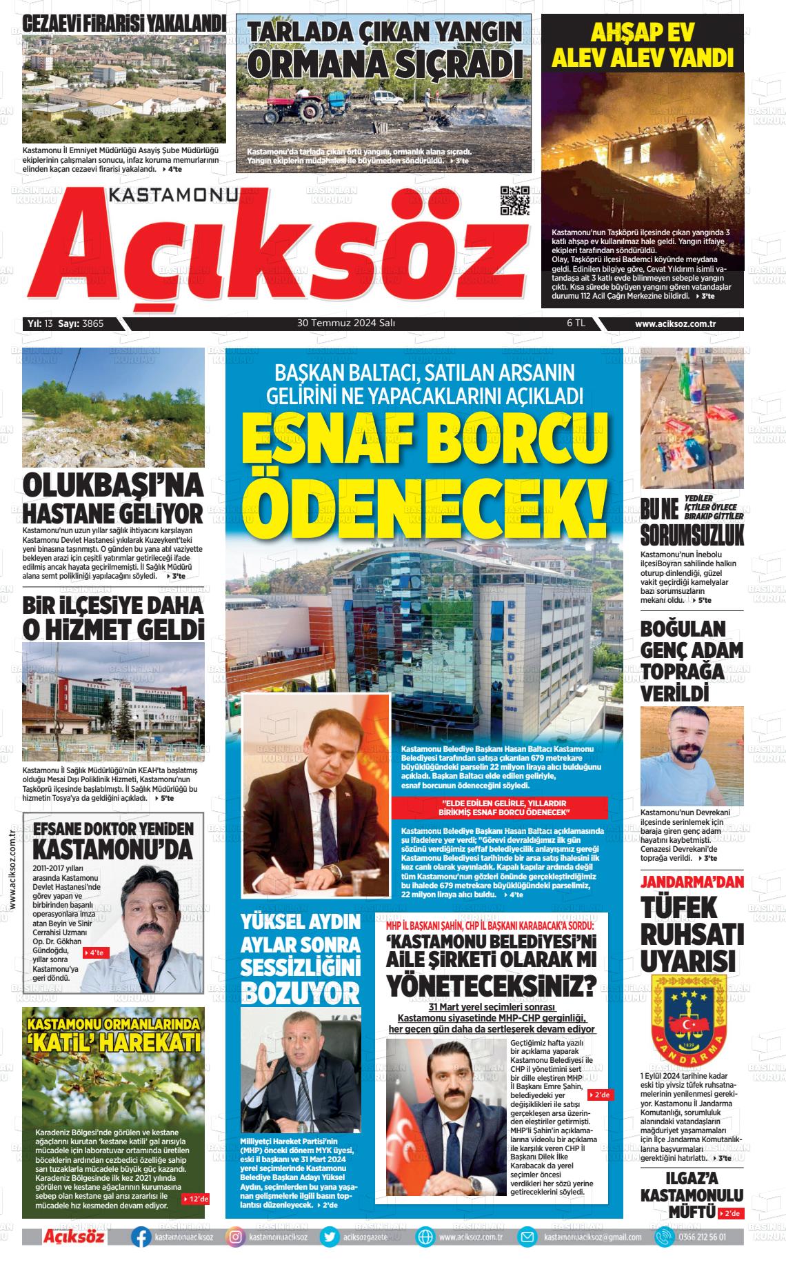 30 Temmuz 2024 KASTAMONU AÇIKSÖZ GAZETESİ Gazete Manşeti