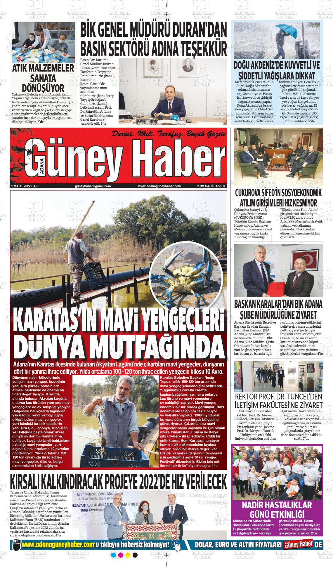 01 Mart 2022 Adana Güney Haber Gazete Manşeti