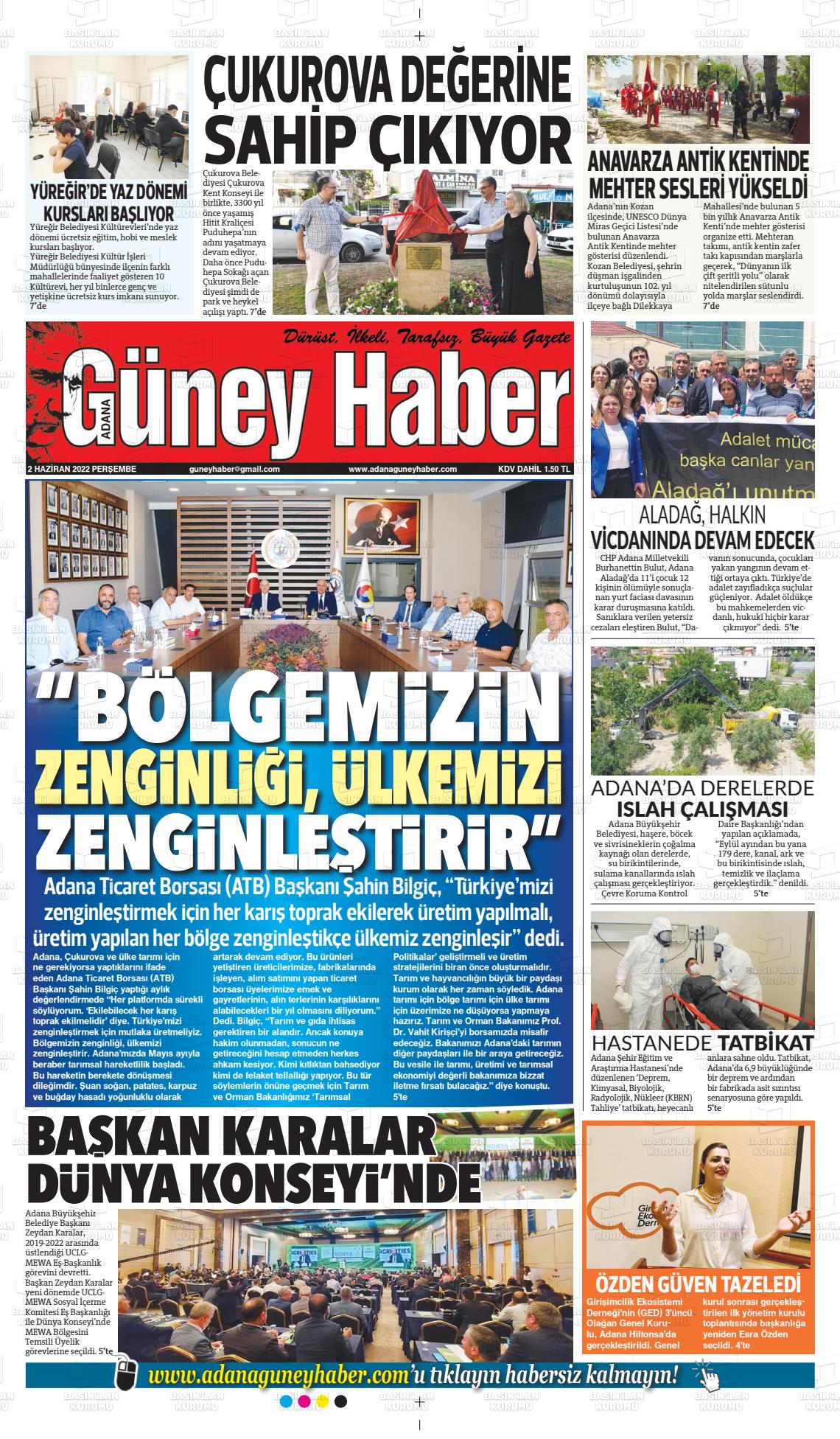 02 Haziran 2022 Adana Güney Haber Gazete Manşeti