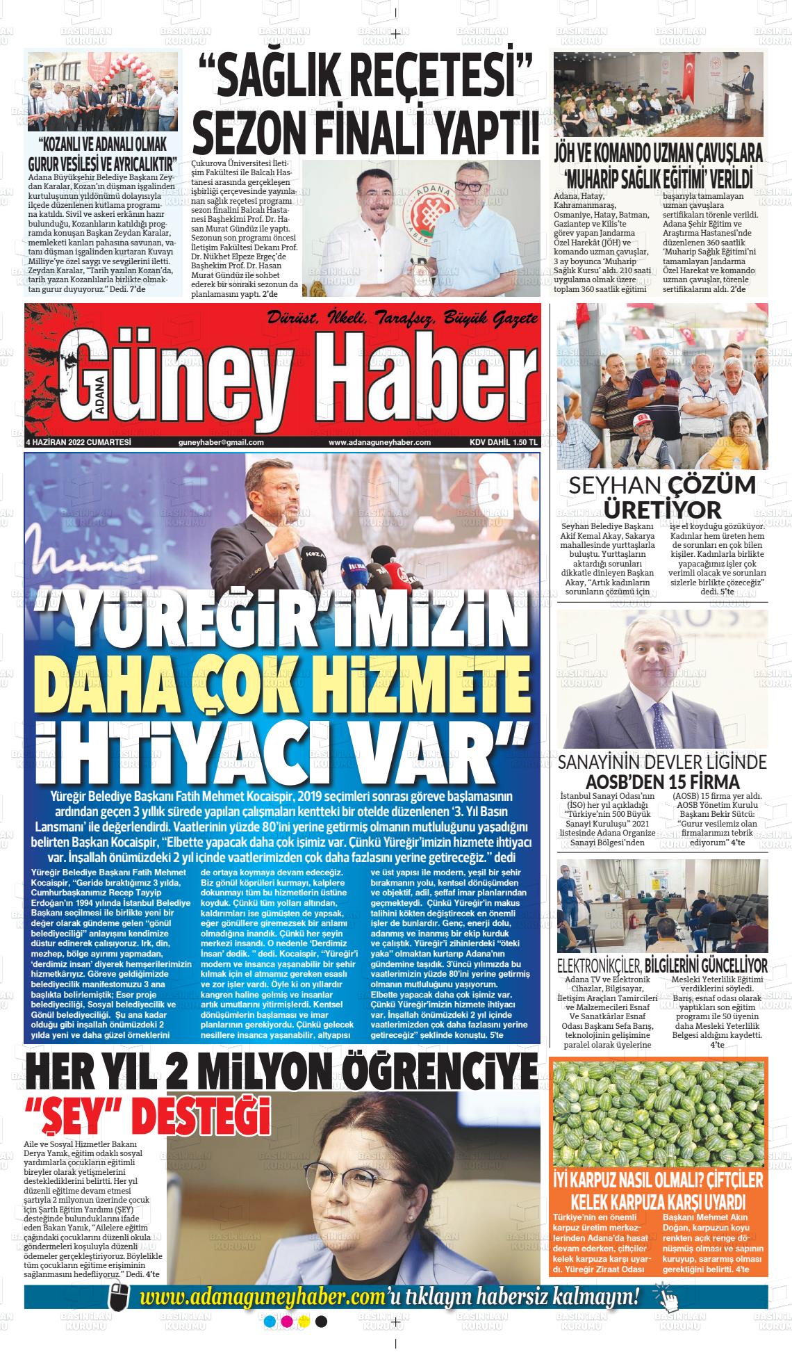 04 Haziran 2022 Adana Güney Haber Gazete Manşeti