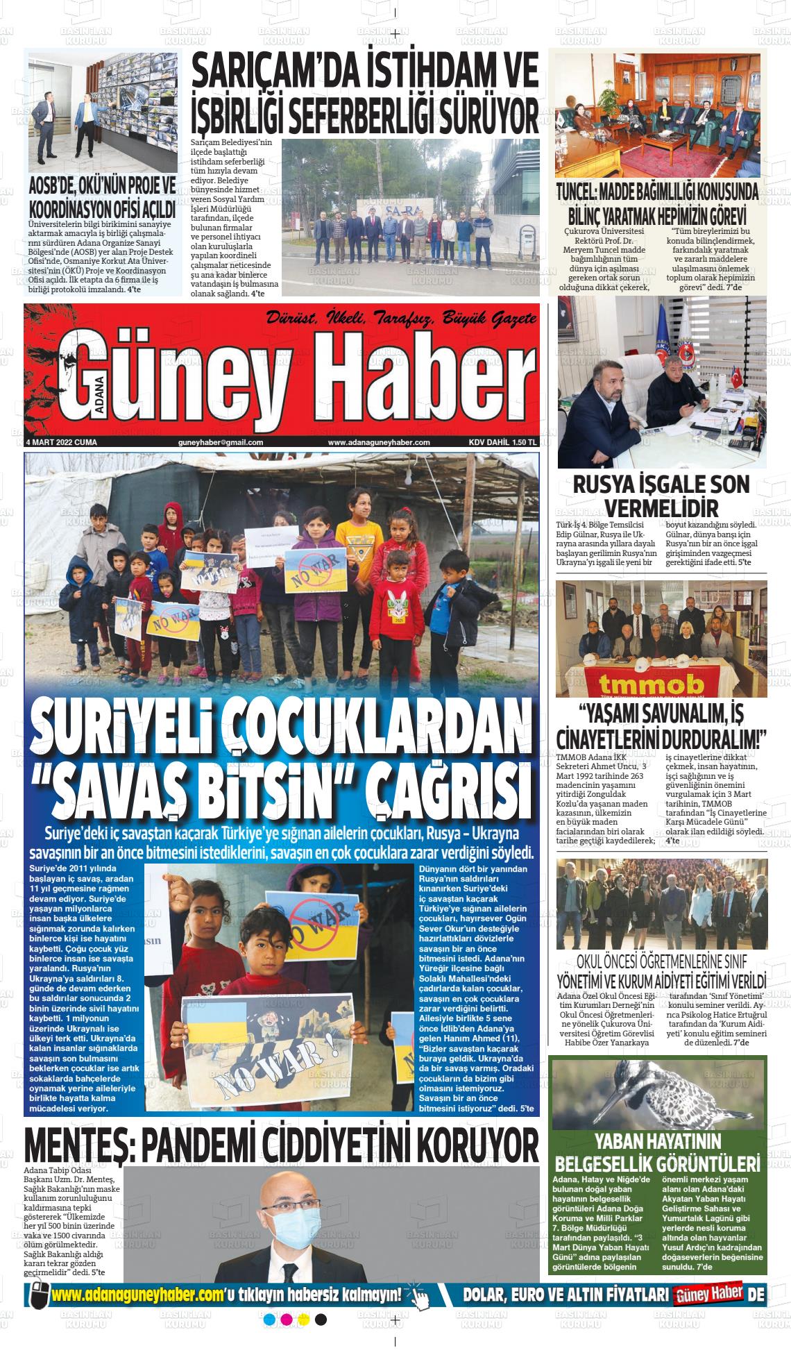 04 Mart 2022 Adana Güney Haber Gazete Manşeti